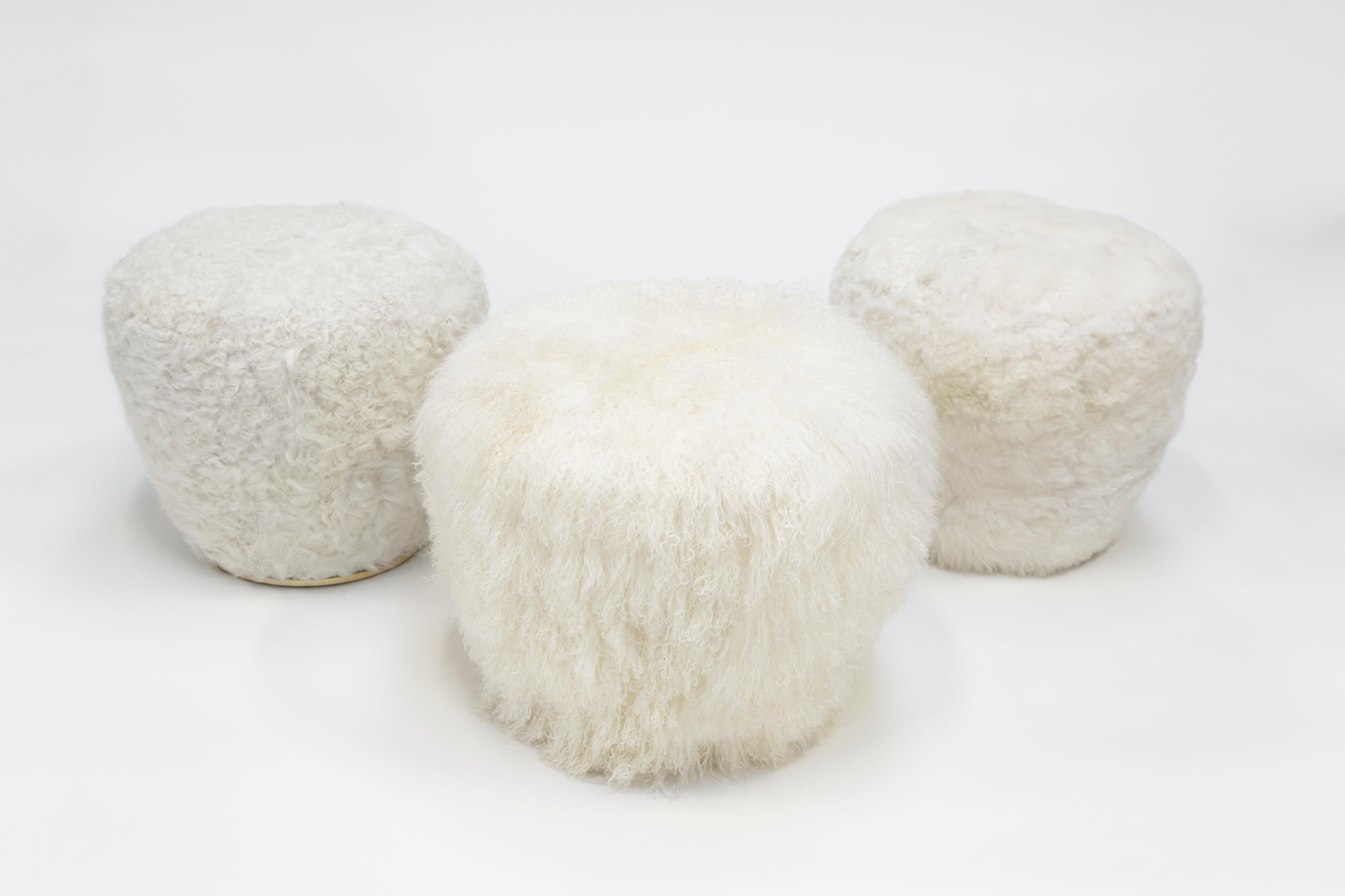 Marshmallow Pouf by Draga & Aurel Wool Velvet and Brass, 21st Century 3