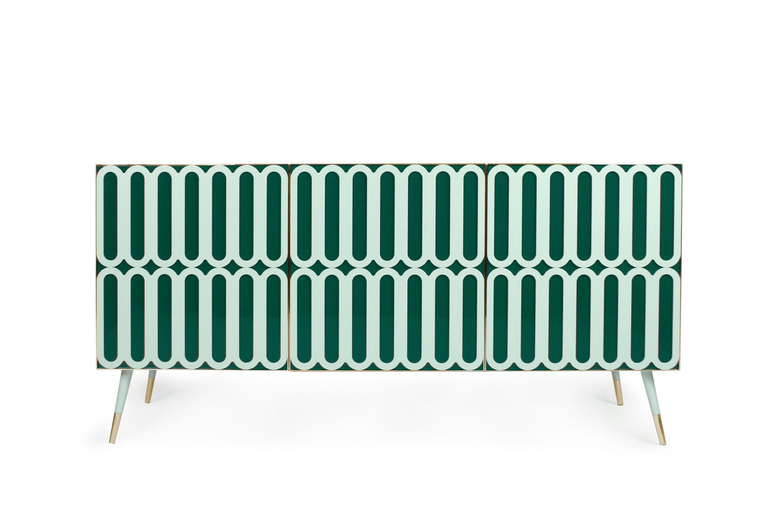 Marshmallow sideboard by Royal Stranger
Dimensions: 188 x 49 x 91 cm
Materials: A matte body and a matte pattern over a glossy surface, elevated by a brass presence.


The Marshmallow sideboard is inspired by the glorious Art Deco decade, the