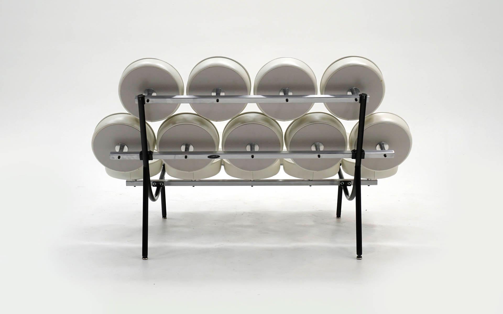 Marshmallow Sofa by Irving Harper / George Nelson White Metallic Edelman Leather In Good Condition In Kansas City, MO
