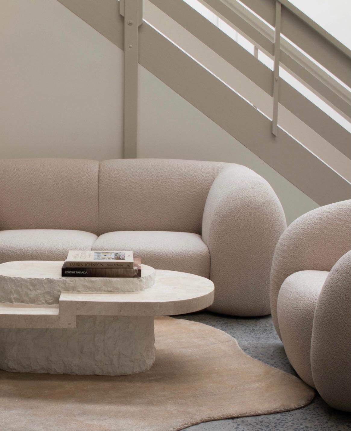 Marshmallow Shaped, Soft and Textured Upholstery Sofa in Ivory Fabric by kar For Sale 2