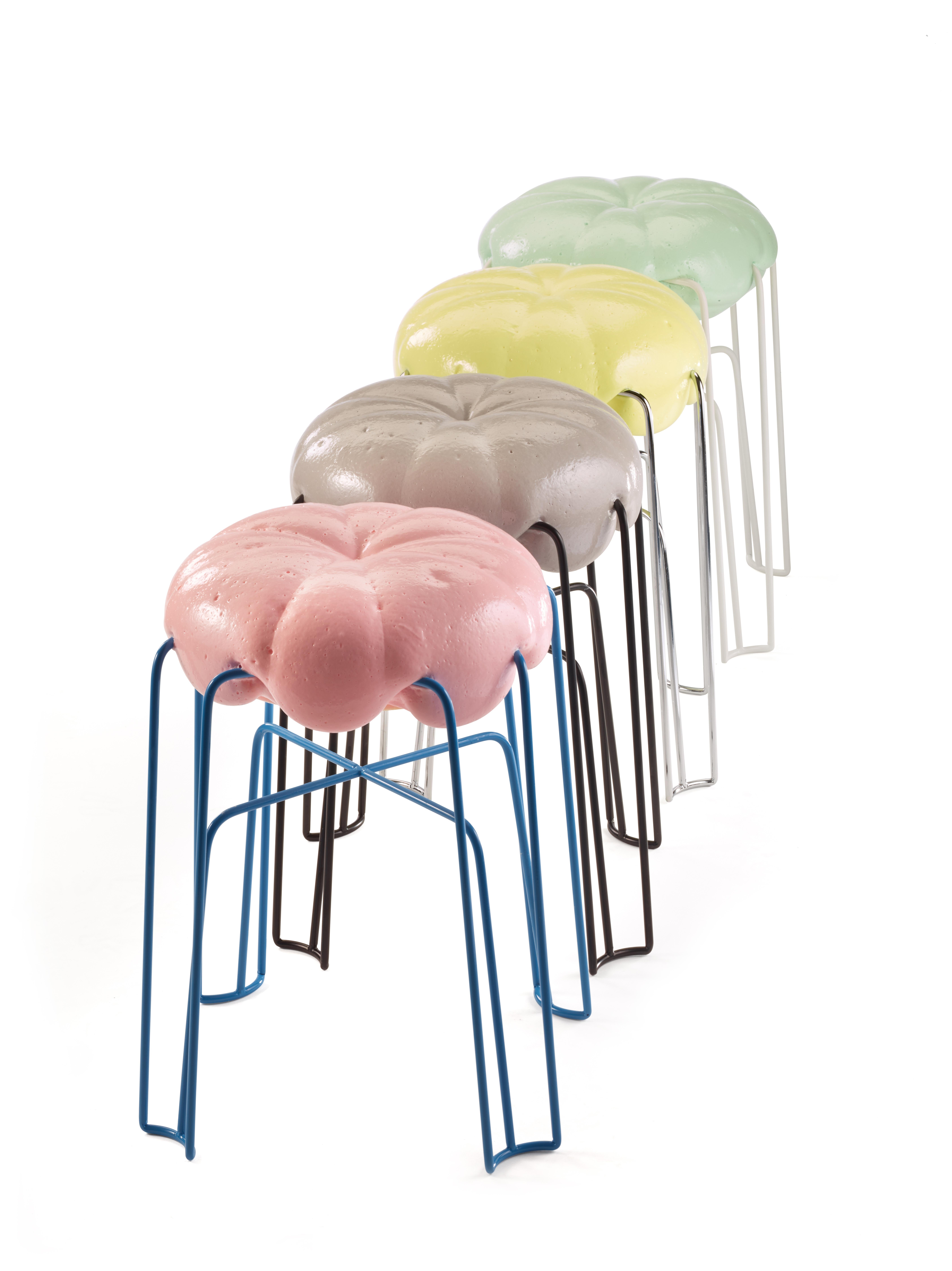 German Marshmallow Stool by Paul Ketz in Coco Classic Polyurethane Foam and Steel For Sale