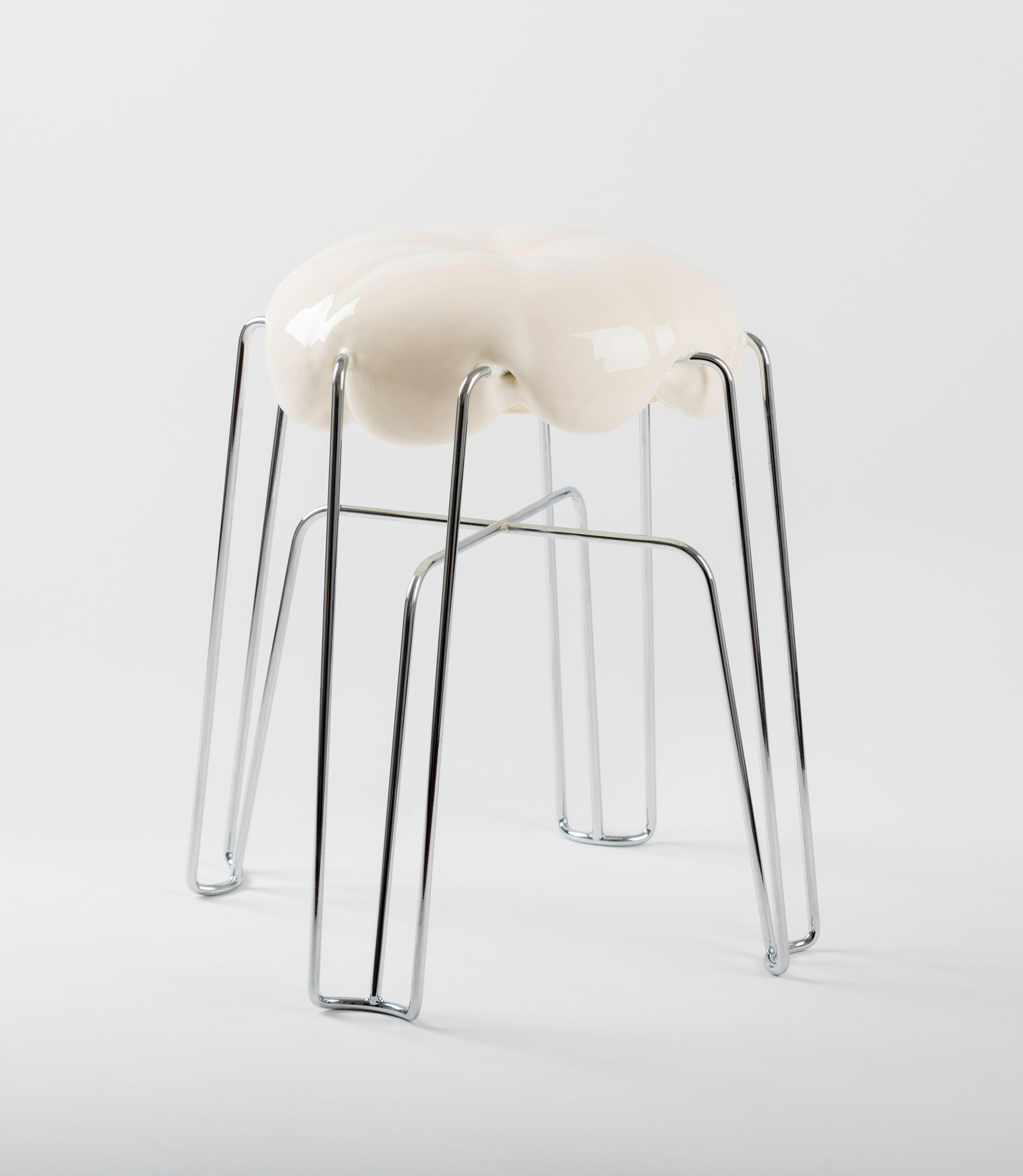 Marshmallow Stool by Paul Ketz in Coco Classic Polyurethane Foam and Steel In Excellent Condition For Sale In New York, NY