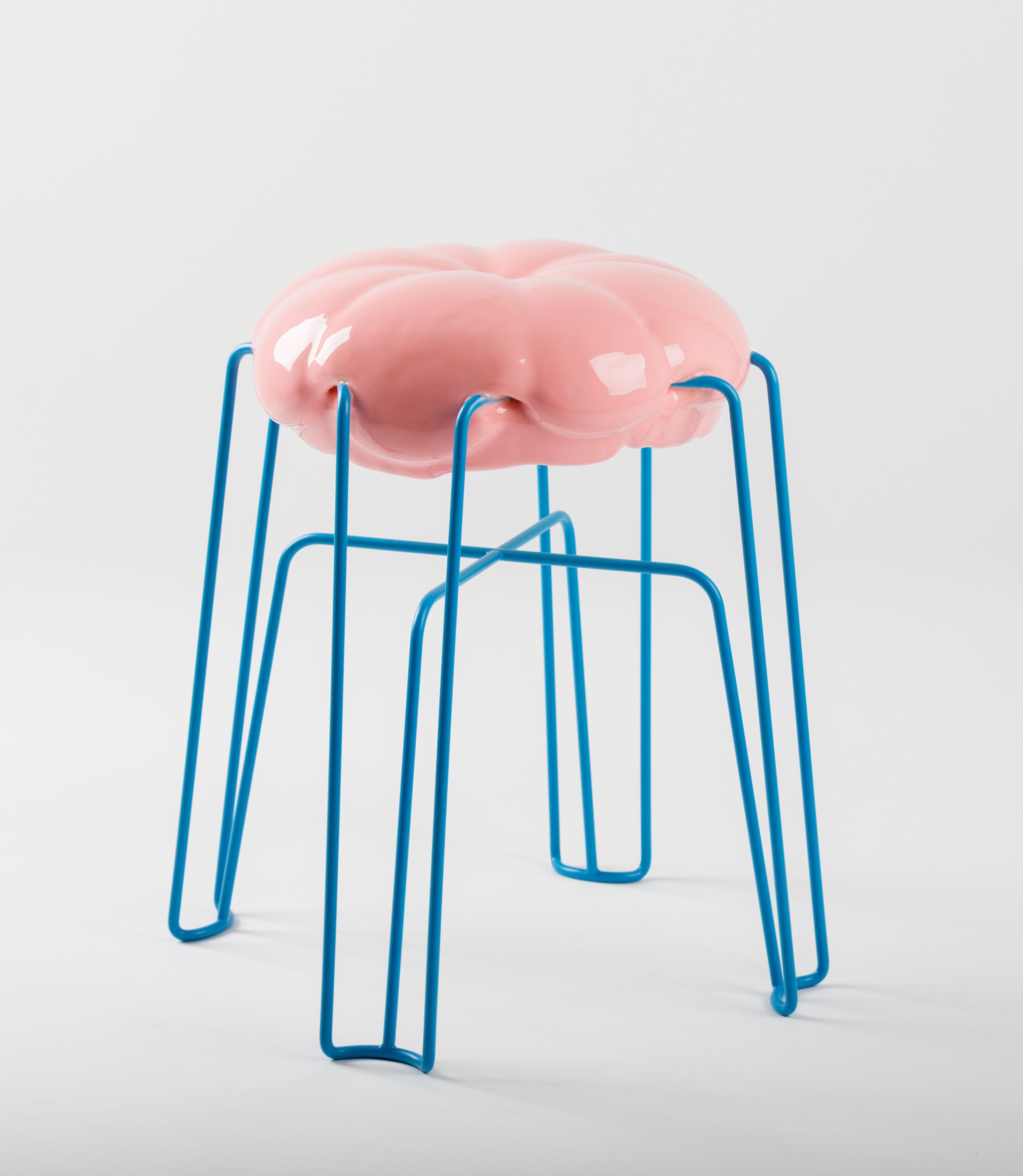 Marshmallow Stool by Paul Ketz in Plum Polyurethane Foam and Steel In Excellent Condition For Sale In New York, NY