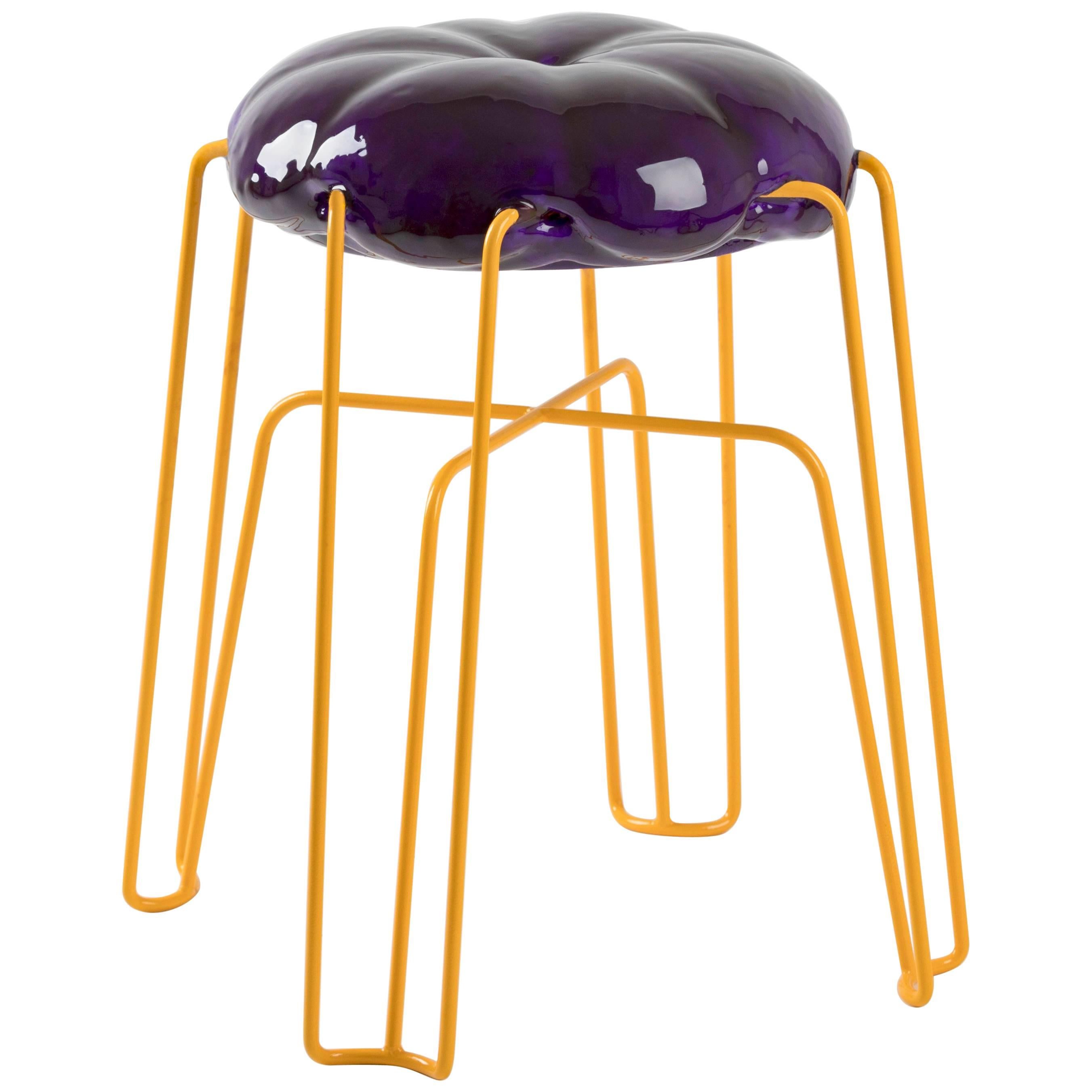 Marshmallow Stool by Paul Ketz in Plum Polyurethane Foam and Steel For Sale