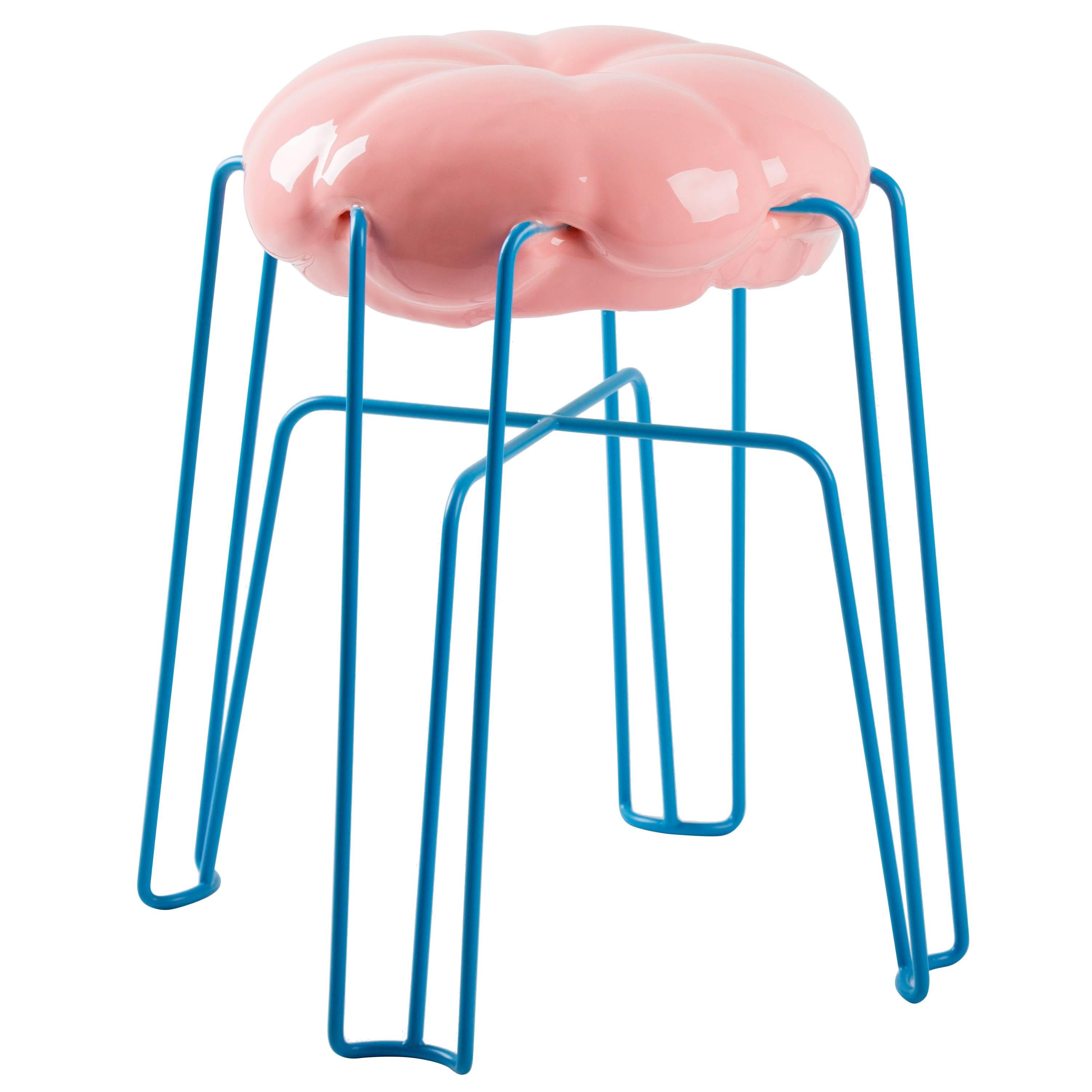 Marshmallow Stool by Paul Ketz in Sugarpink Polyurethane Foam and Steel For Sale