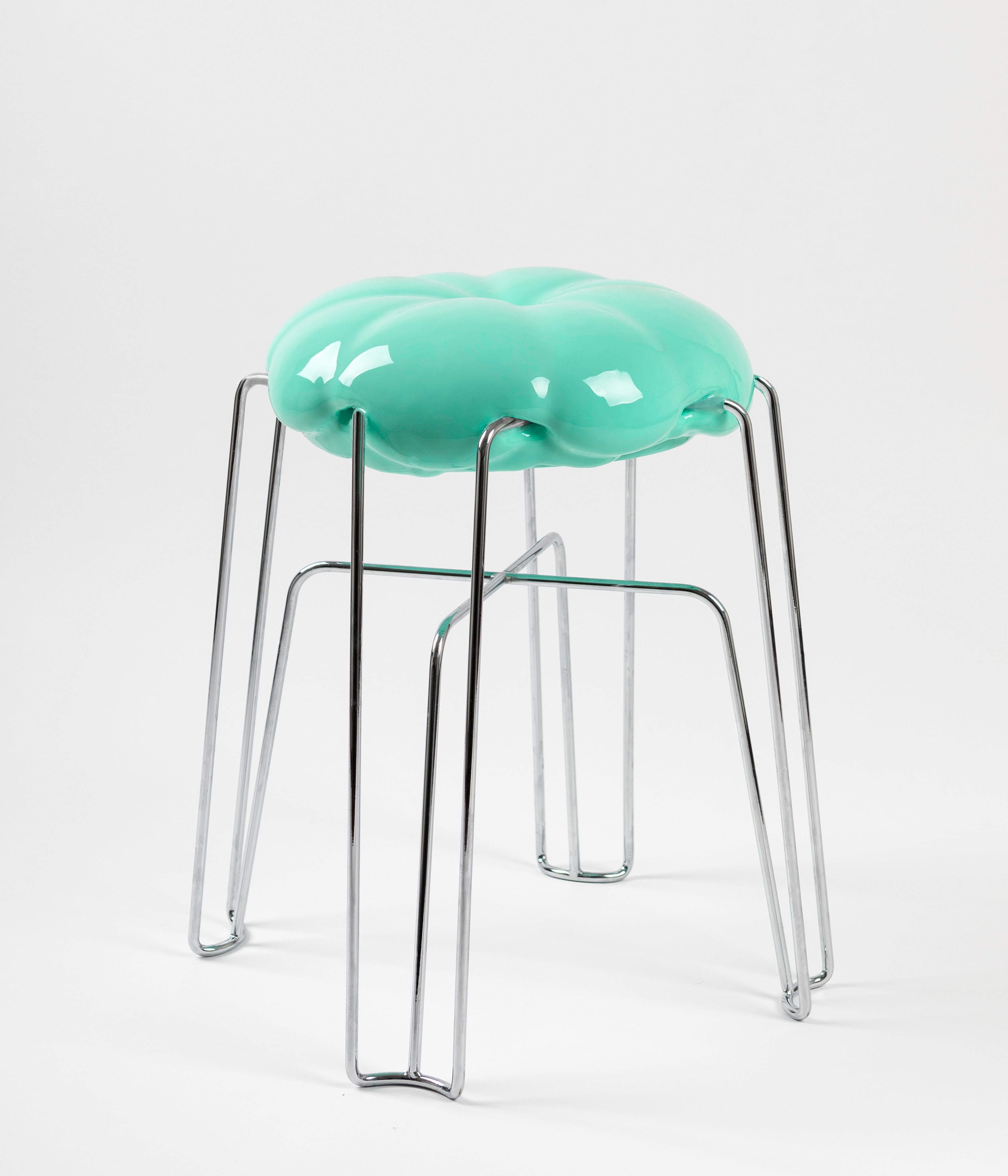 Marshmallow Stool by Paul Ketz in Yeti Glue Polyurethane Foam and Steel In Excellent Condition For Sale In New York, NY