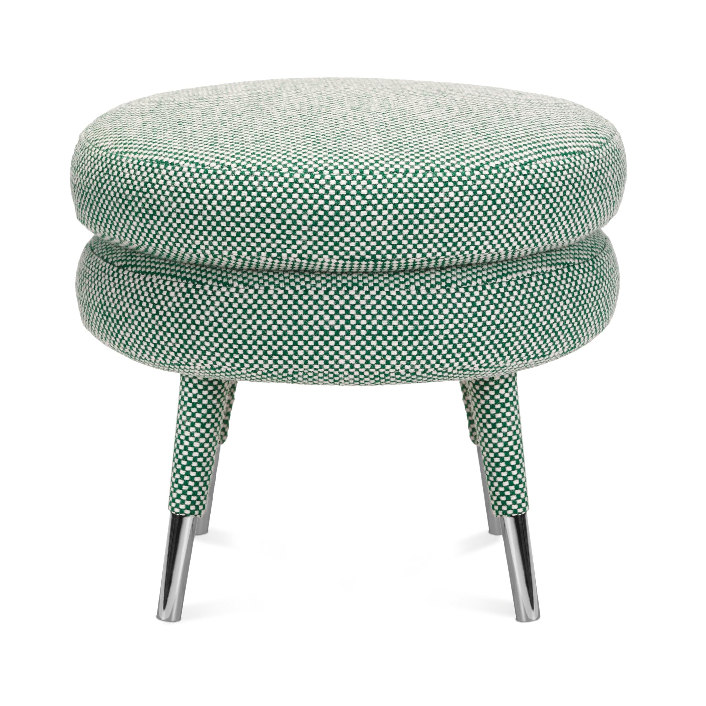 A New Classic reminding the eternal classic designs.
Marshmallow Stool uses and abuses of the round shapes.
The result is a very adaptable piece that fits any atmosphere and becomes timeless.

AS PICTURED
Upholstery: Sisu 805
Legs: Upholstered Sisu