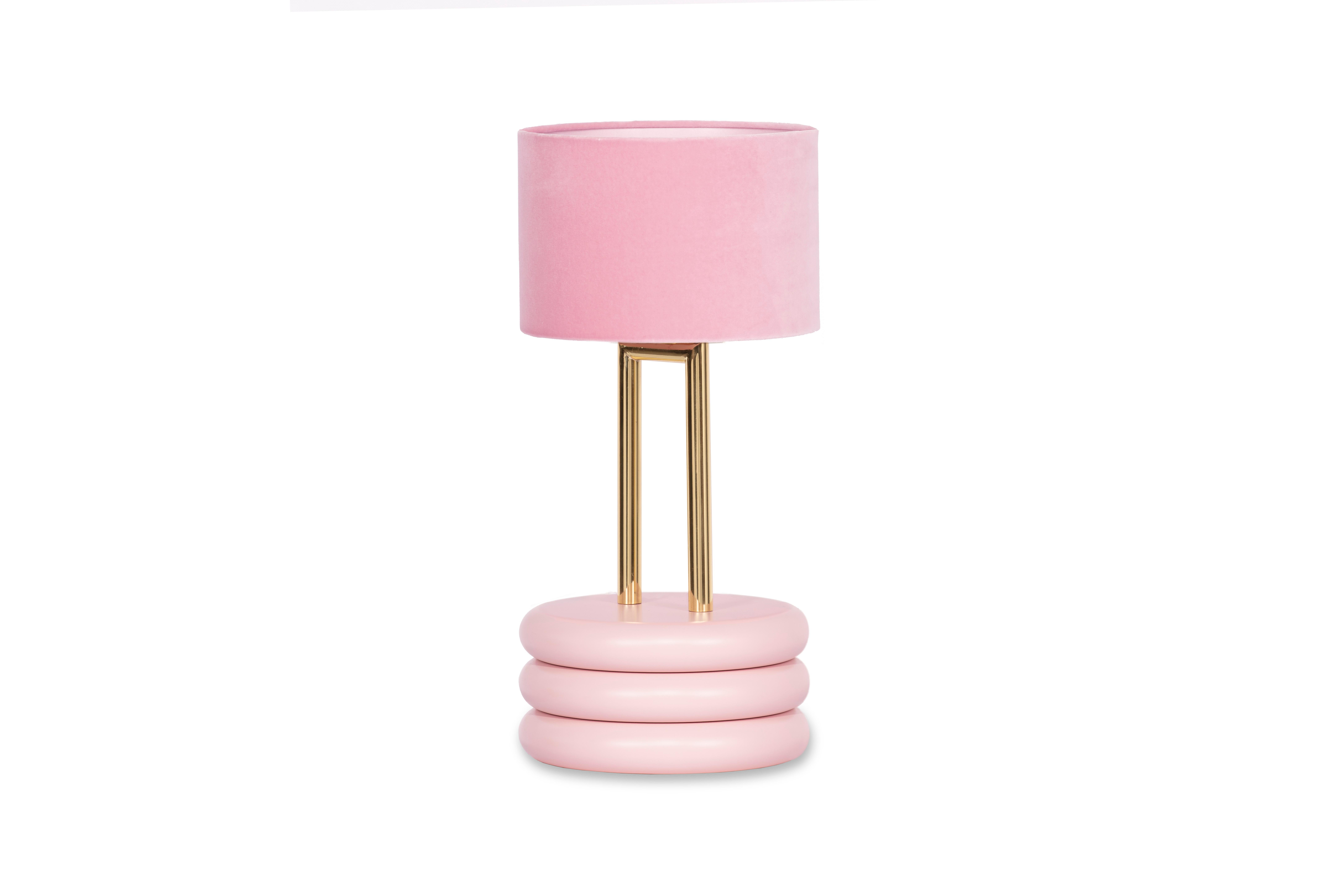 Marshmallow table lamp, Royal Stranger

Dimentions: 30 x 60 x 60 cm
Materials: Brass and velvet

Inspired by the femininity and using bold and vibrant color schemes, this collection is meant to be positive and happy, celebrating the inner