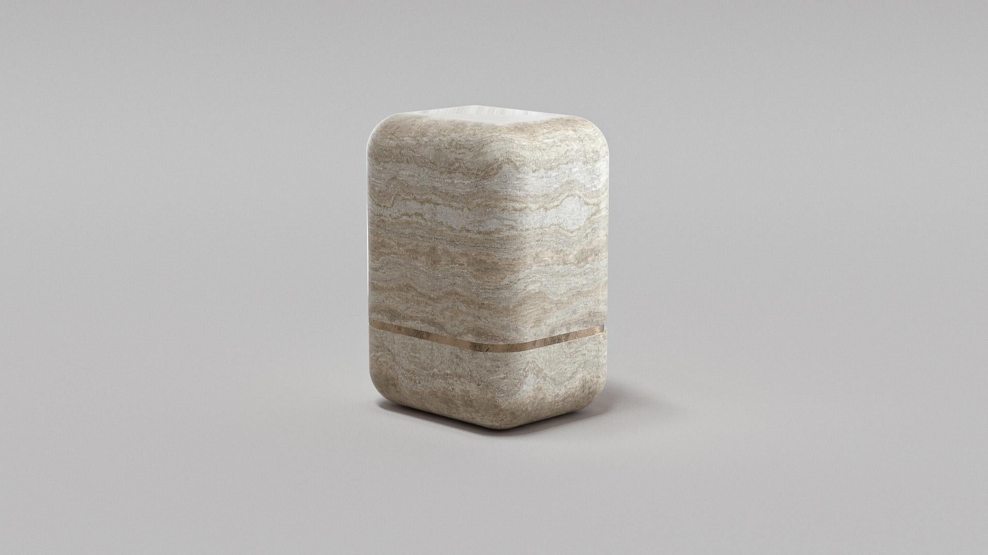 Contemporary Marshmallow Travertine Side Table by Arthur Vallin For Sale