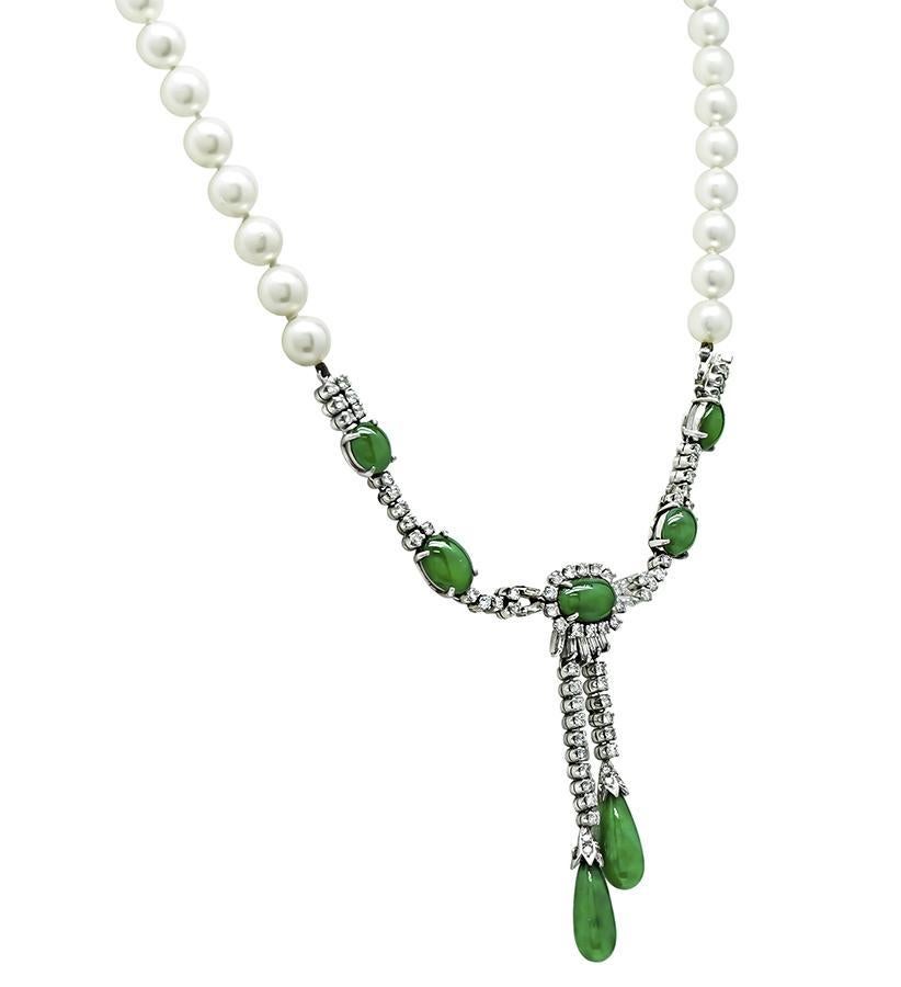 Marsh's GIA zertifizierte A Typ Fei Cui Jade 2,00ct Diamant-Perlenkette mit Perlen-Halskette (Cabochon) im Angebot