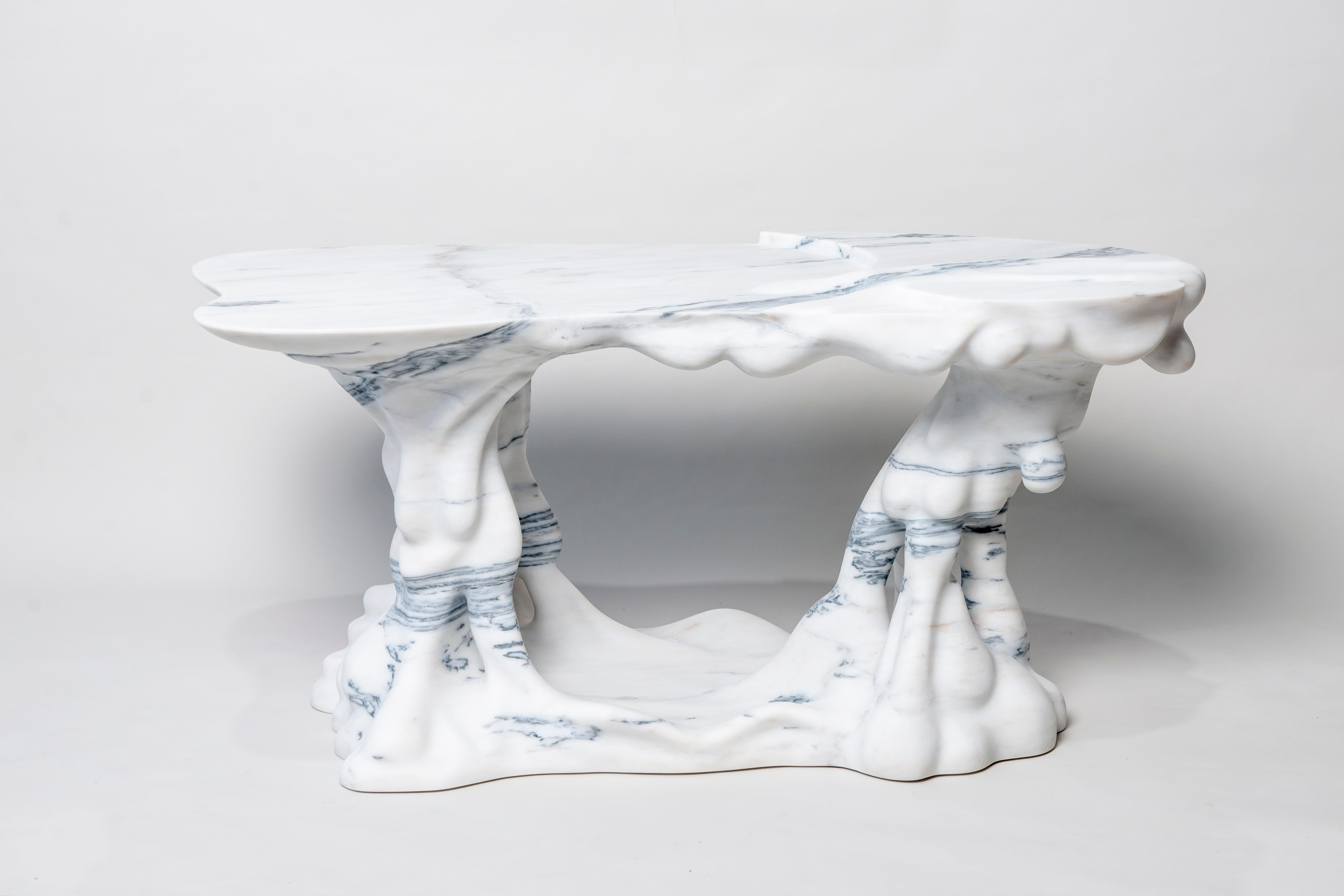 Marsili Handgefertigter Couchtisch aus weißem Marmor von MANTA Handmade Stone Designs im Angebot 13