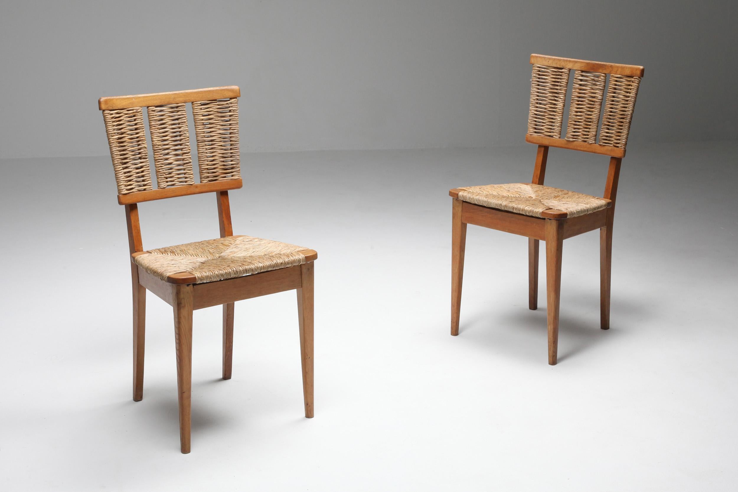 Dutch modernism, A2-1 dining chairs, Netherlands 1947

Rare and early modernist dining chairs in oak with cord seating and back.
Fits well in a rustic modern, wabi sabi inspired naturalist interior

Architect and designer Mart Stam (1899-1989)