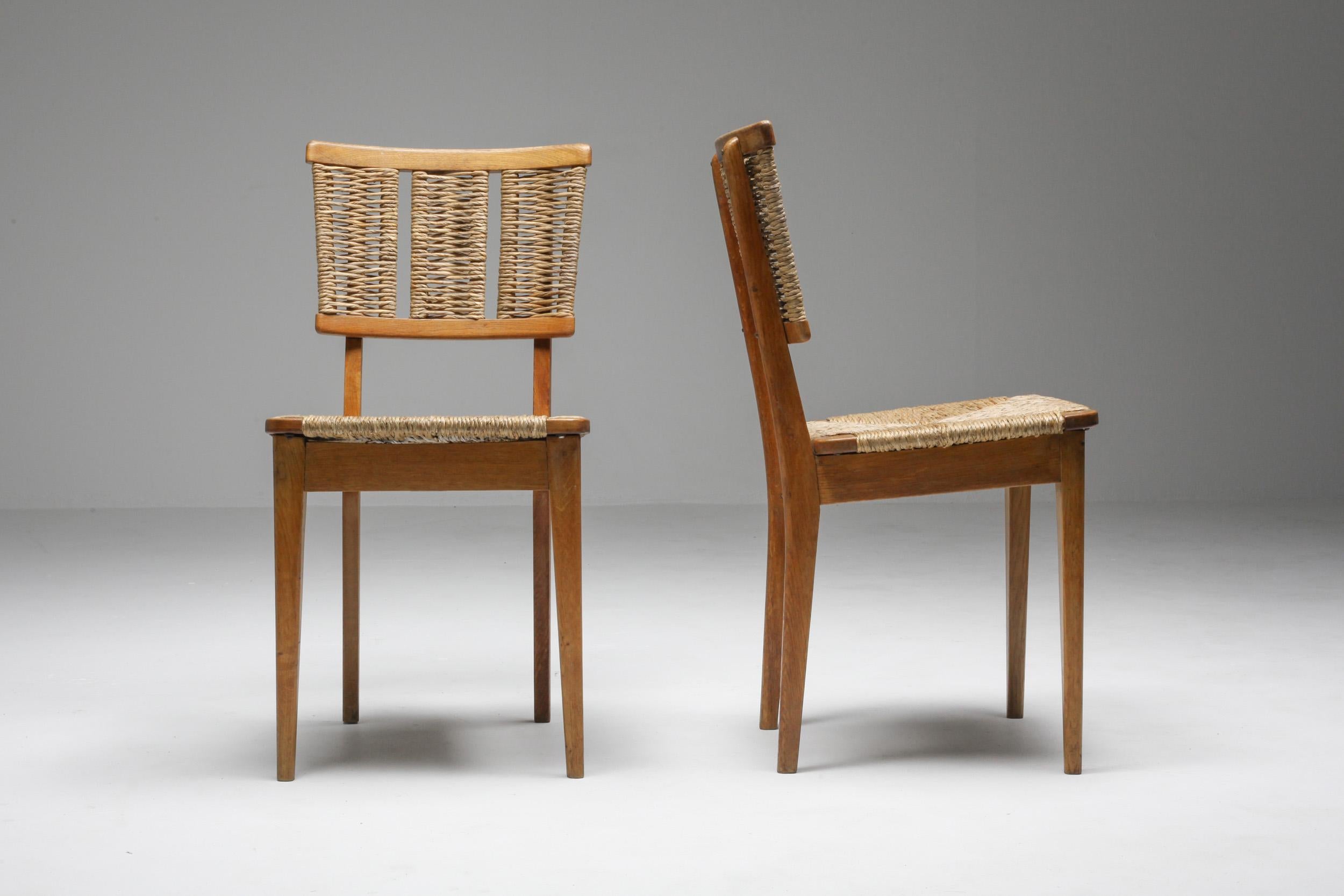 Dutch Mart Stam 'A2-1' Chairs in Oak and Straw, 1947