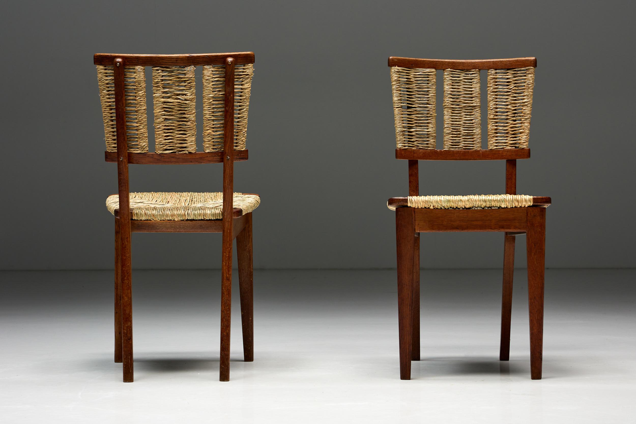 Dining chairs model 'A2-1' by Dutch designer Mart Stam. This timeless piece of modernist design is a true representation of Mart Stam's Minimalist and functional design philosophy. Made from high-quality oak and featuring a woven wicker seagrass
