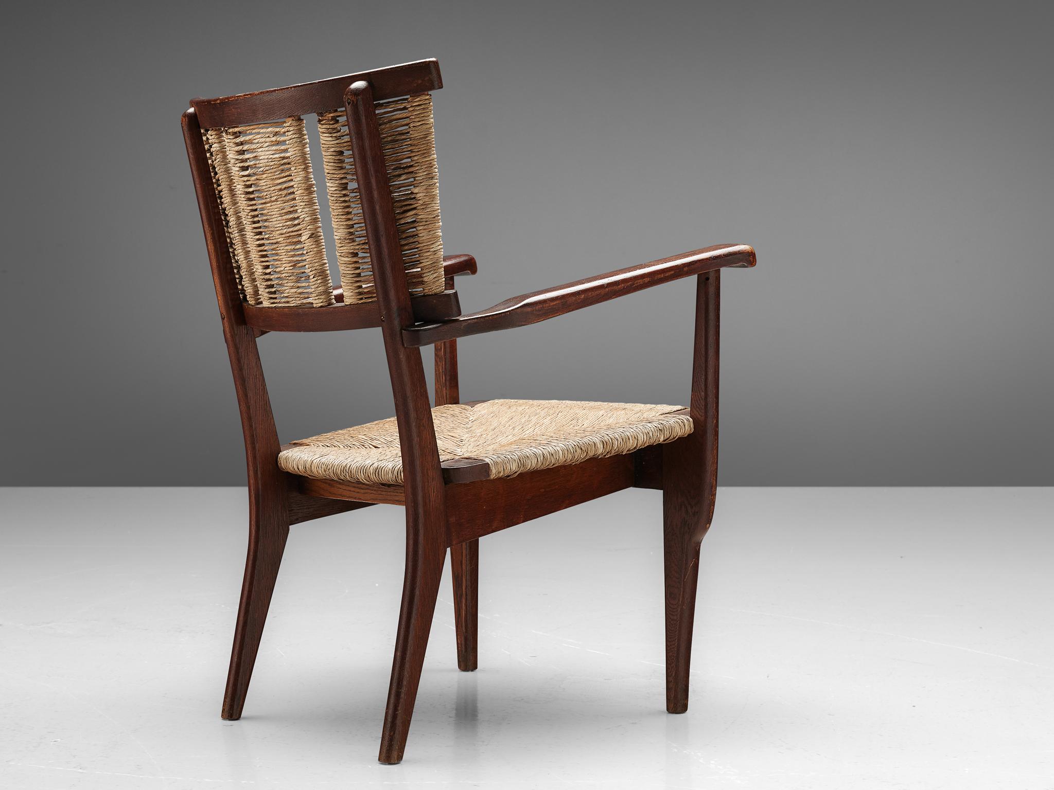 Mid-20th Century Mart Stam Armchair in Oak and Straw  For Sale
