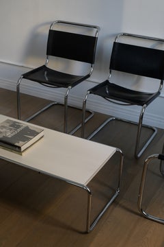 Mart Stam S33 Dining Chairs by Fasem, Leather & Steel, Mid-Century