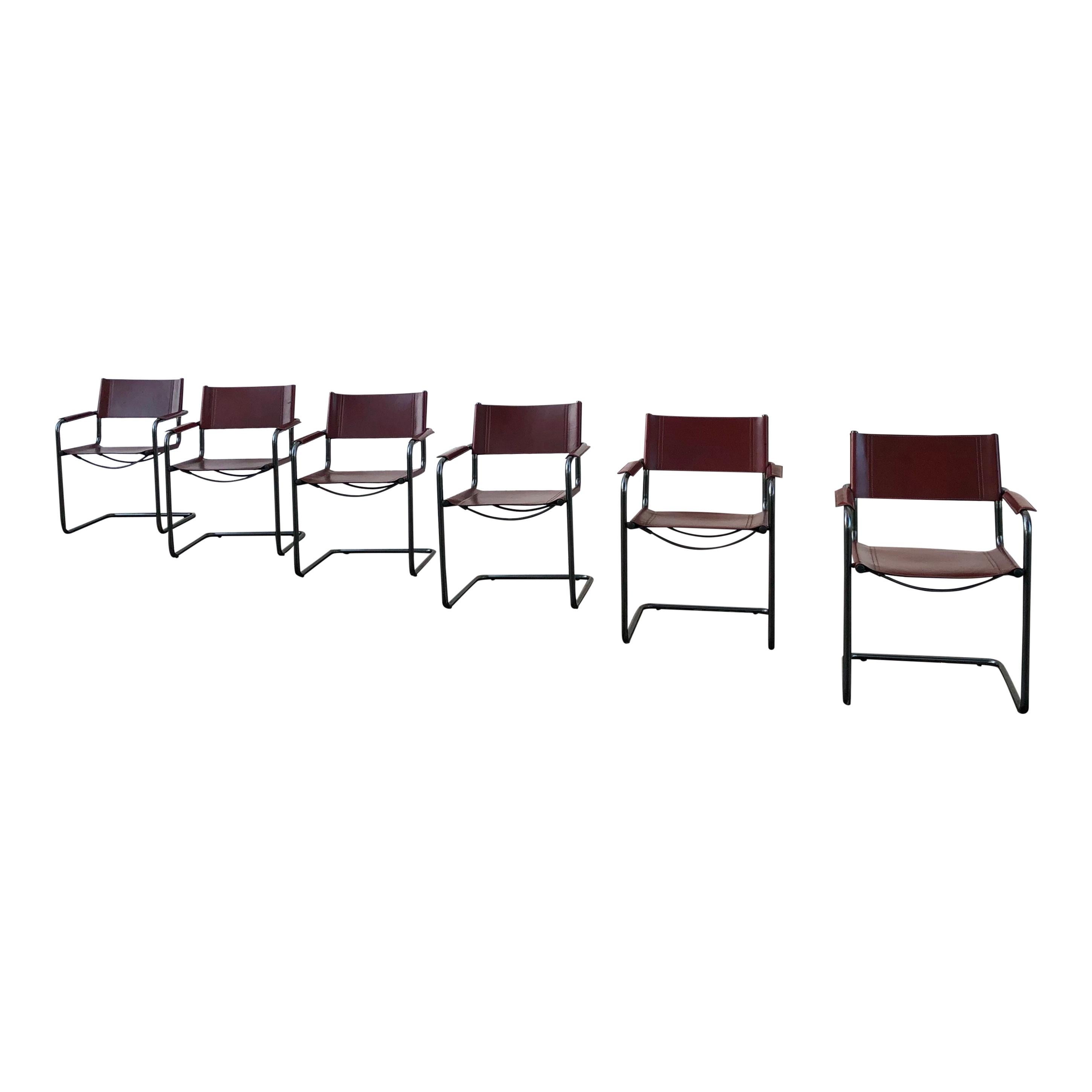 Anodized Mart Stam Bauhaus English Red Leather MG5 Dining Chair for Matteo Grassi, 1976 For Sale