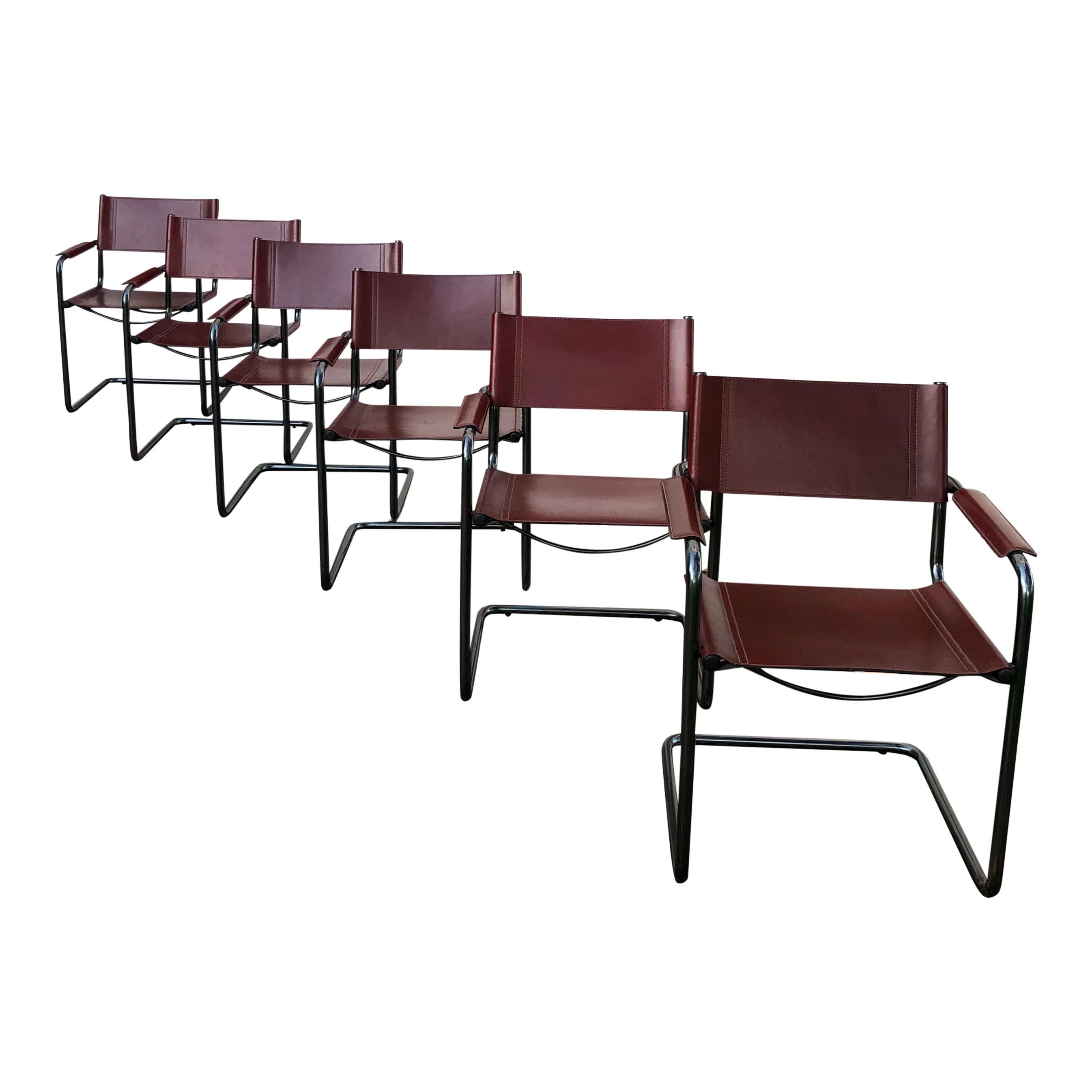 Mart Stam Bauhaus English Red Leather MG5 Dining Chair for Matteo Grassi, 1976 In Good Condition For Sale In Vicenza, IT