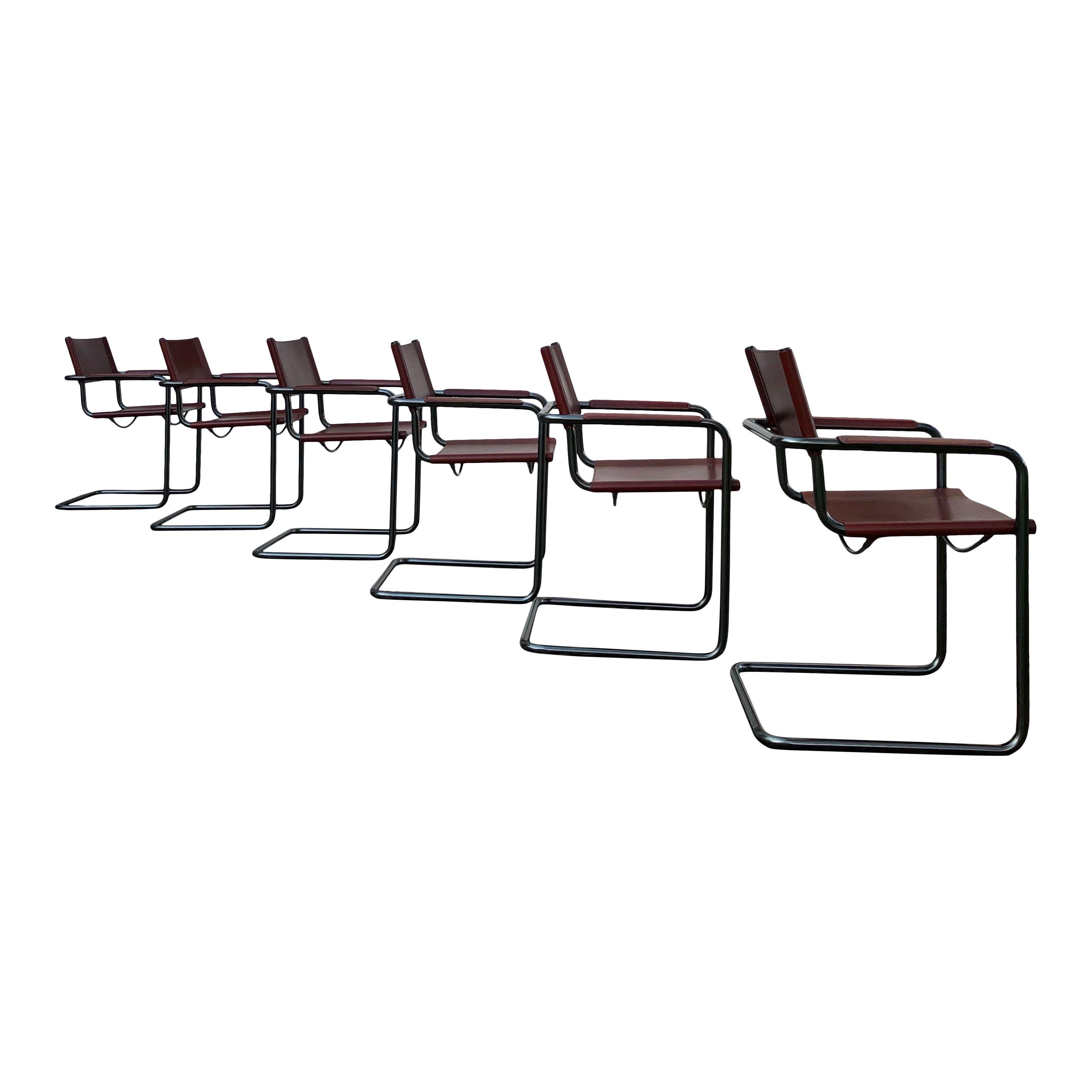 Mart Stam Bauhaus English Red Leather MG5 Dining Chair for Matteo Grassi, 1976 For Sale 1