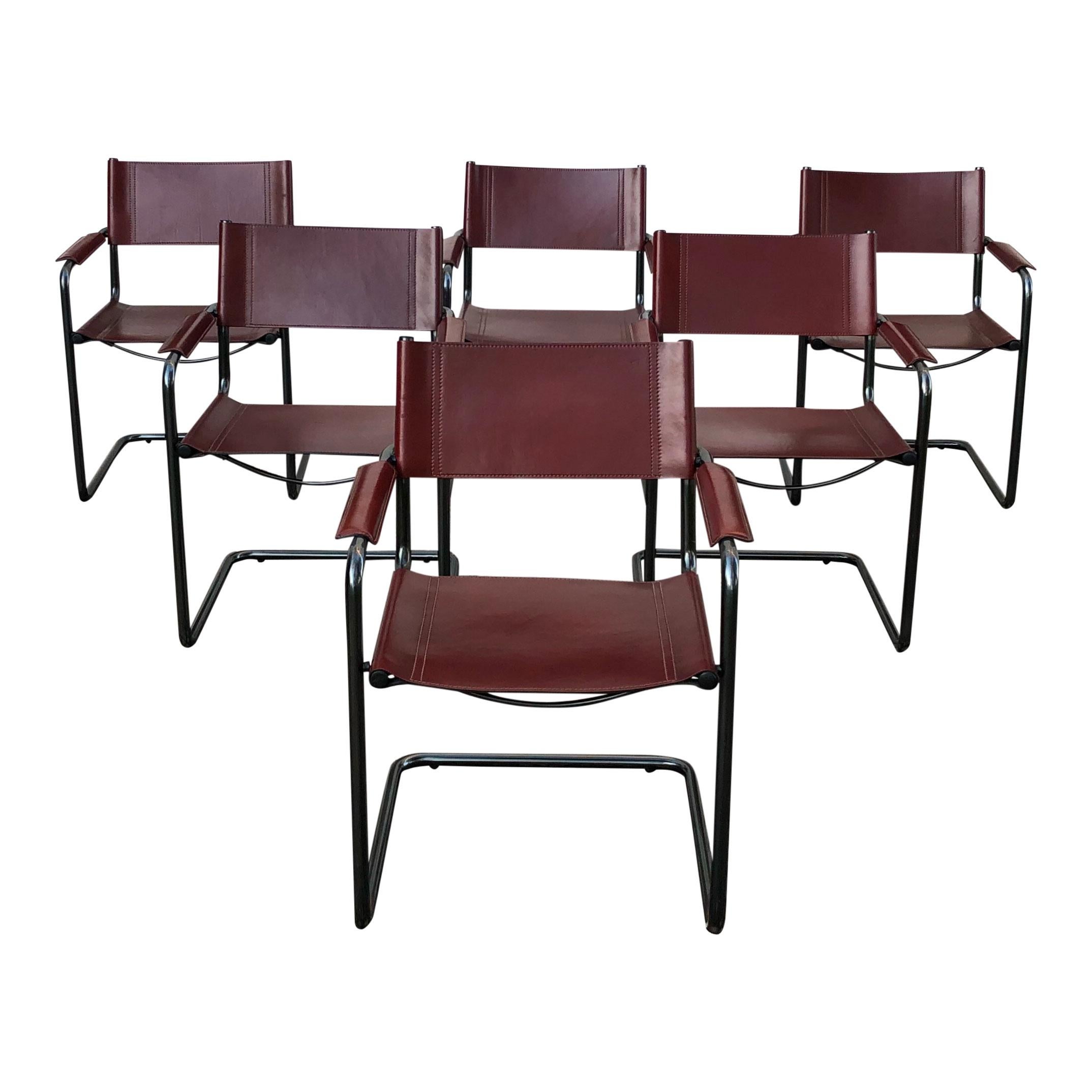 Mart Stam Bauhaus English Red Leather MG5 Dining Chair for Matteo Grassi, 1976 For Sale 2