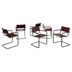 Mart Stam Bauhaus English Red Leather MG5 Dining Chair for Matteo Grassi, 1976