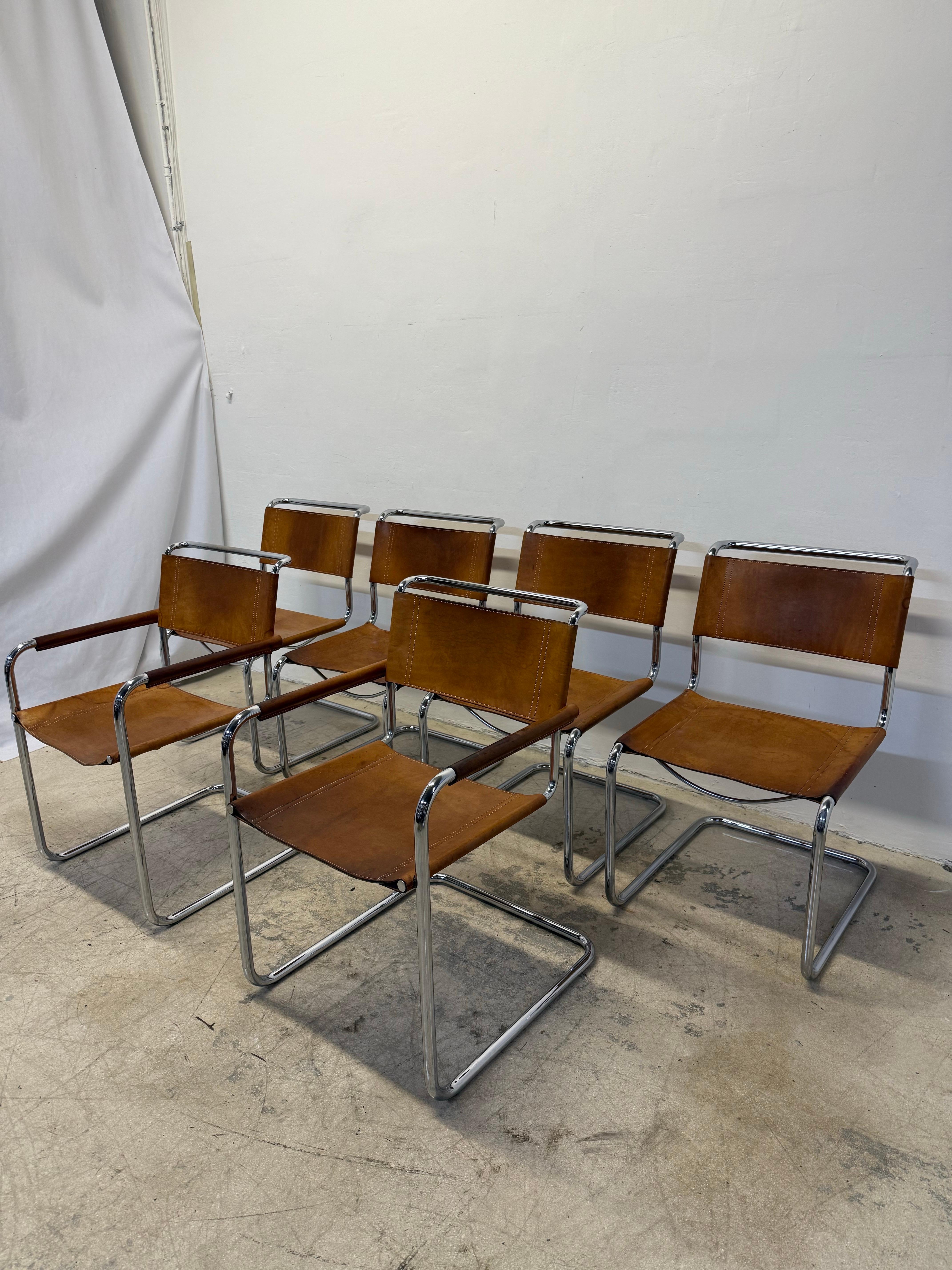 Austrian Mart Stam Bauhaus S33 and S34 Leather Dining Chairs for Thonet, 1960s - Set of 6