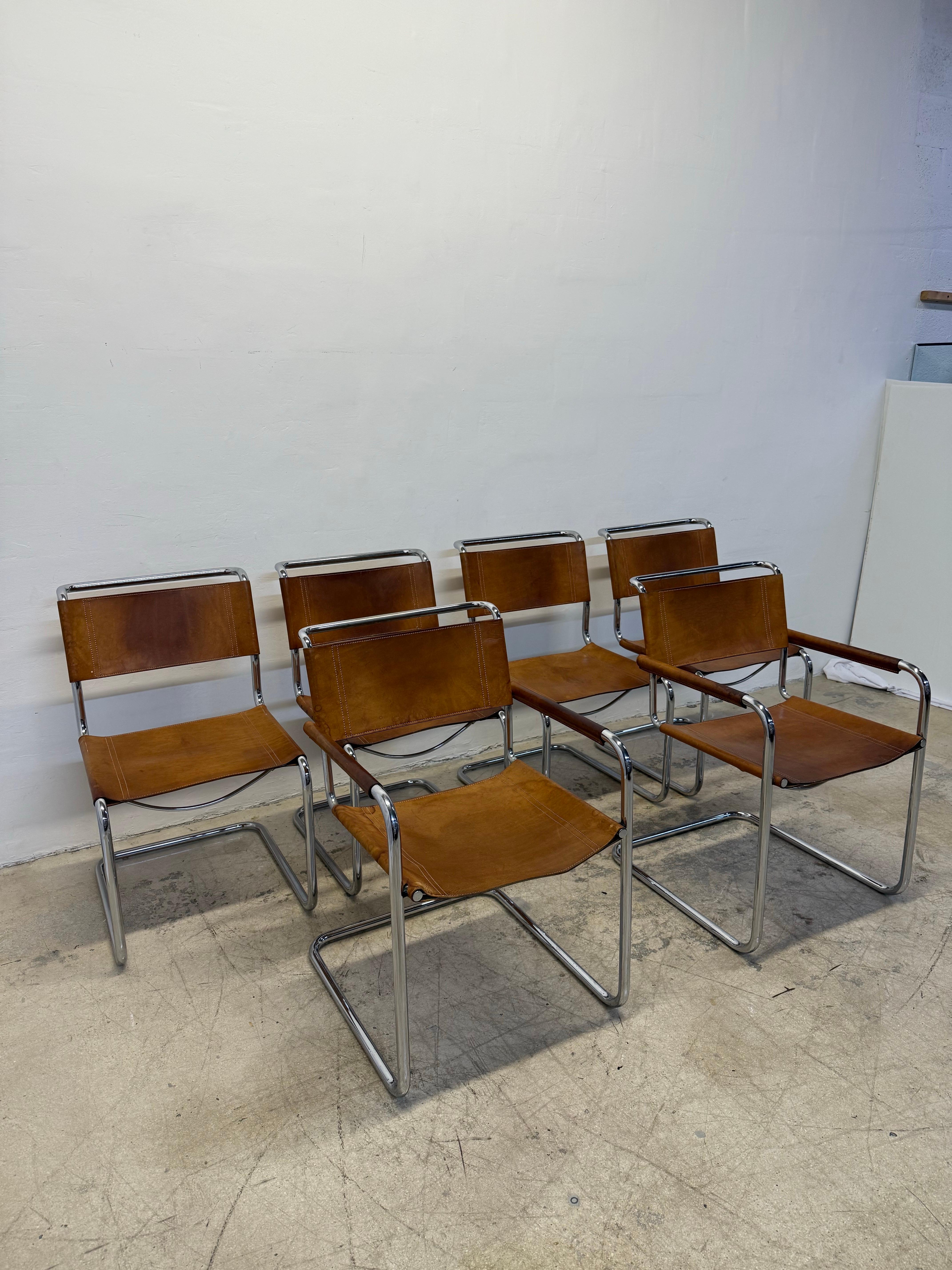 Mart Stam Bauhaus S33 and S34 Leather Dining Chairs for Thonet, 1960s - Set of 6 In Good Condition In Miami, FL