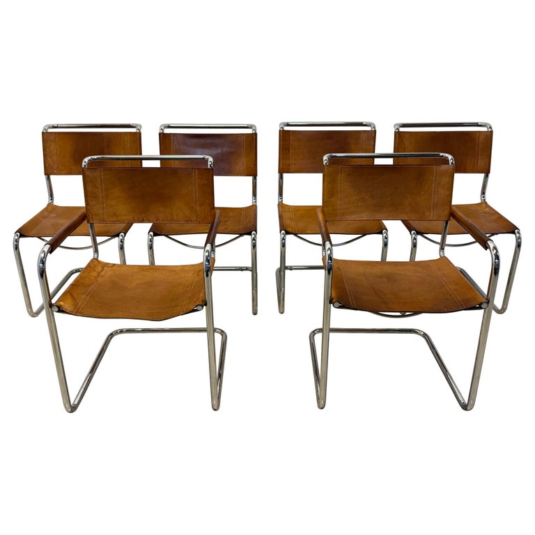 Mart Stam Bauhaus S33 and S34 Leather Dining Chairs for Thonet, 1960s - Set of 6 at