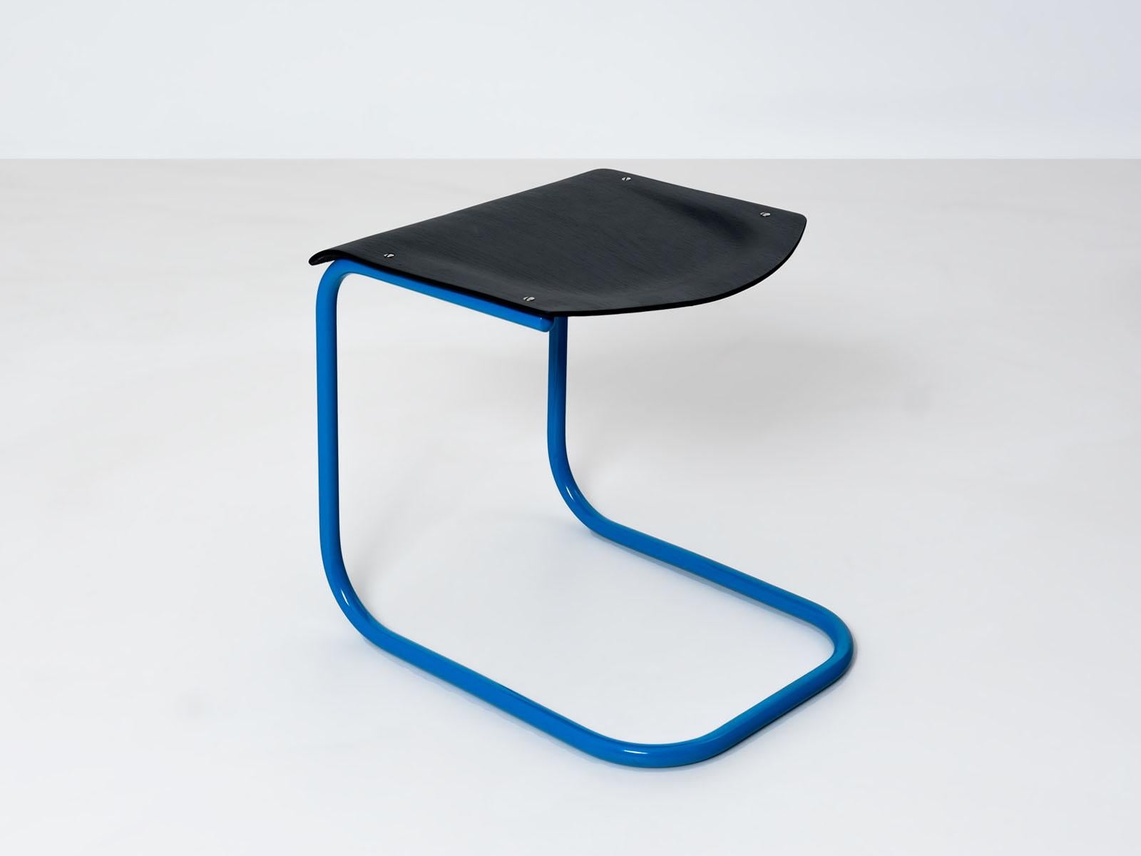 Czech Mart Stam Bauhaus Stool in Black and Blue For Sale