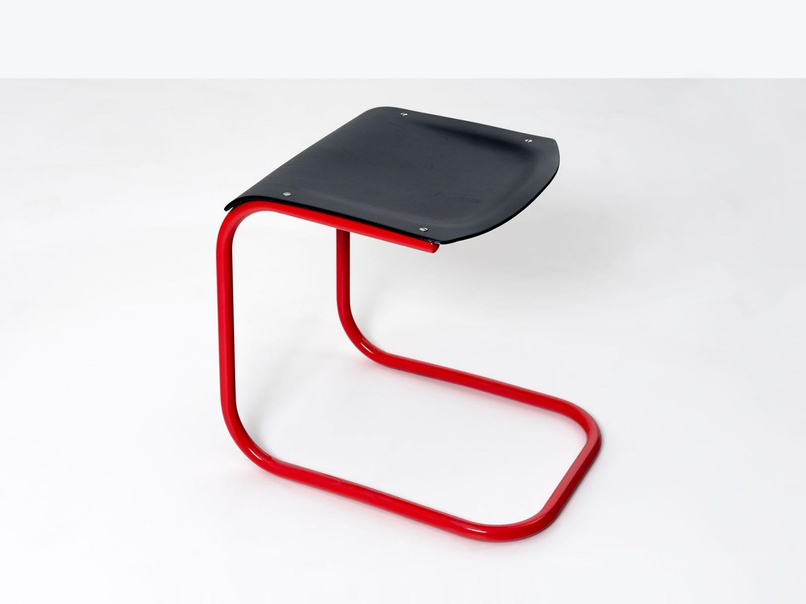 Czech Mart Stam Bauhaus Stool in Black and Red For Sale