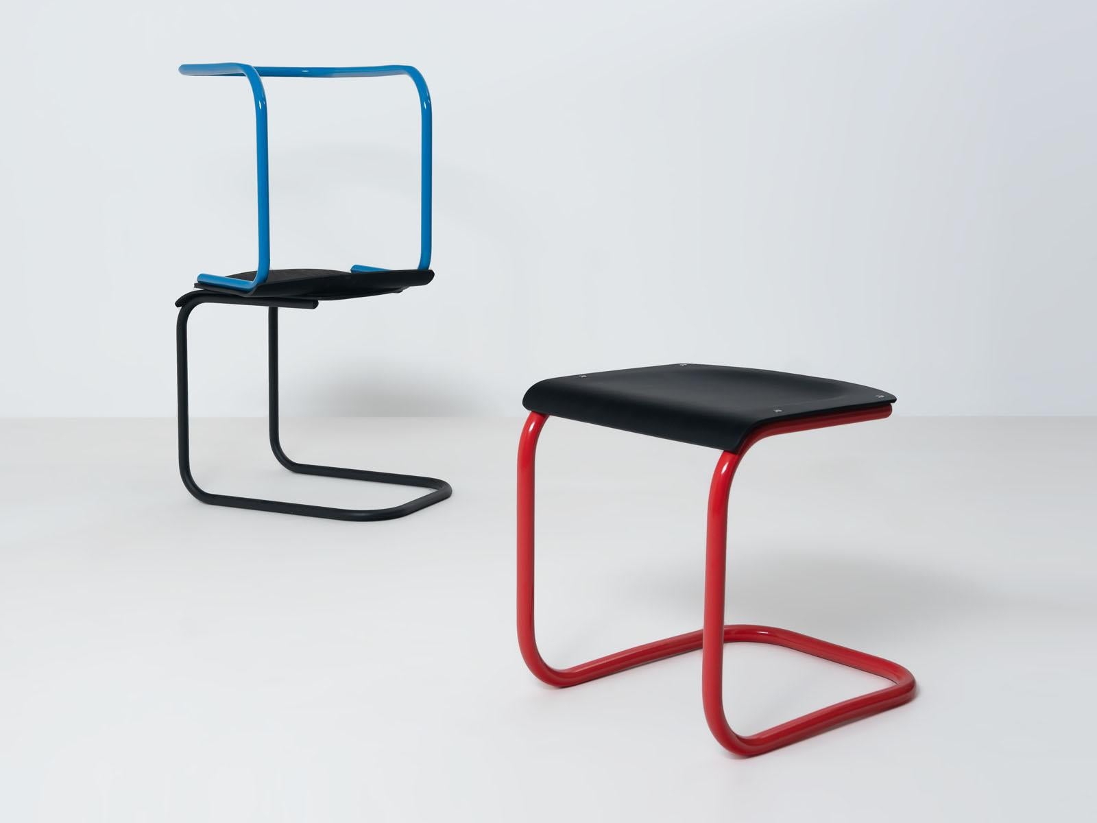 Powder-Coated Mart Stam Bauhaus Stool in Black and Red For Sale