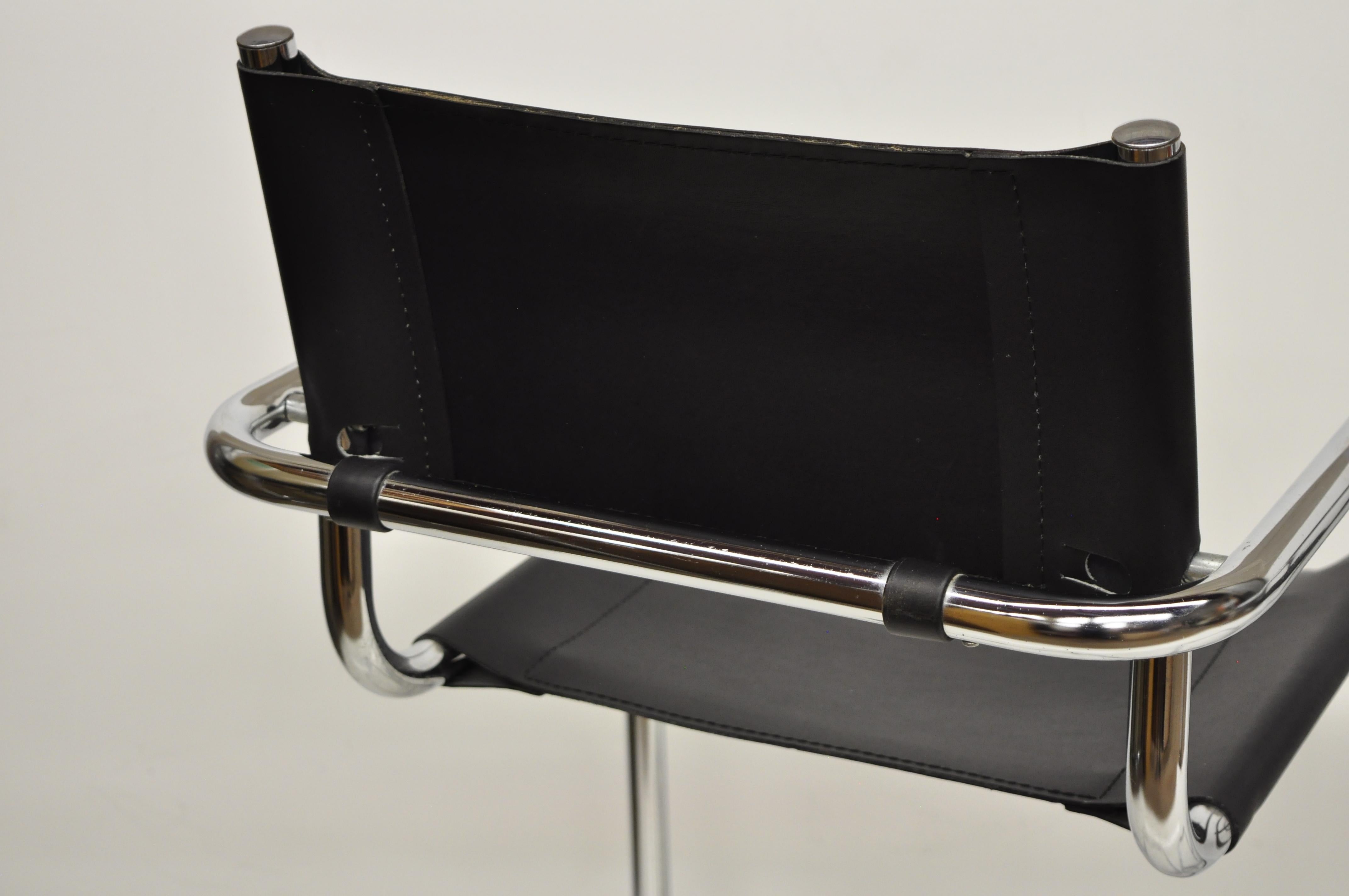 Mart Stam Black Leather & Chrome Italian Mid-Century Modern Barstools Set of 4 5