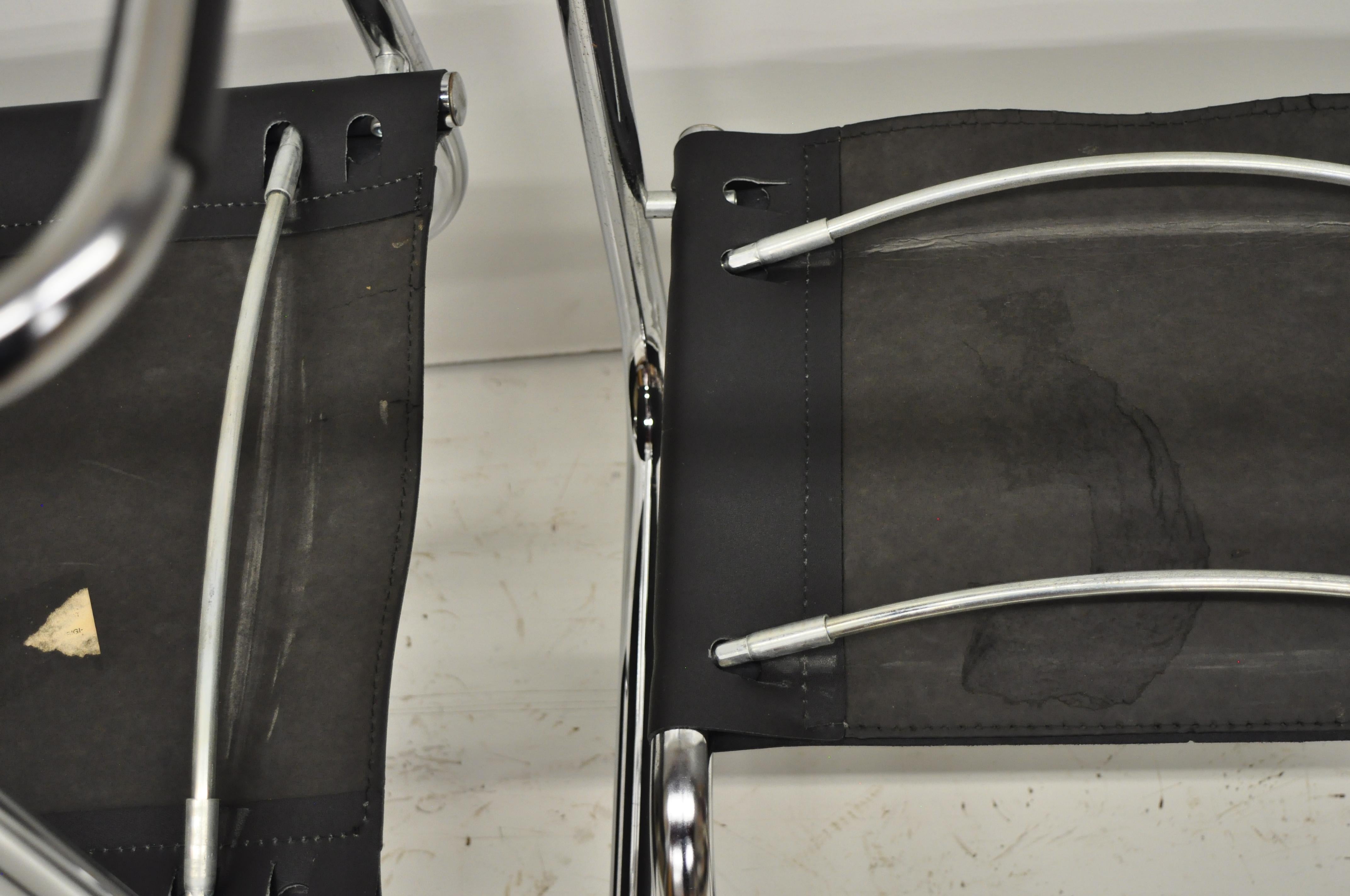 Mart Stam Black Leather & Chrome Italian Mid-Century Modern Barstools Set of 4 1