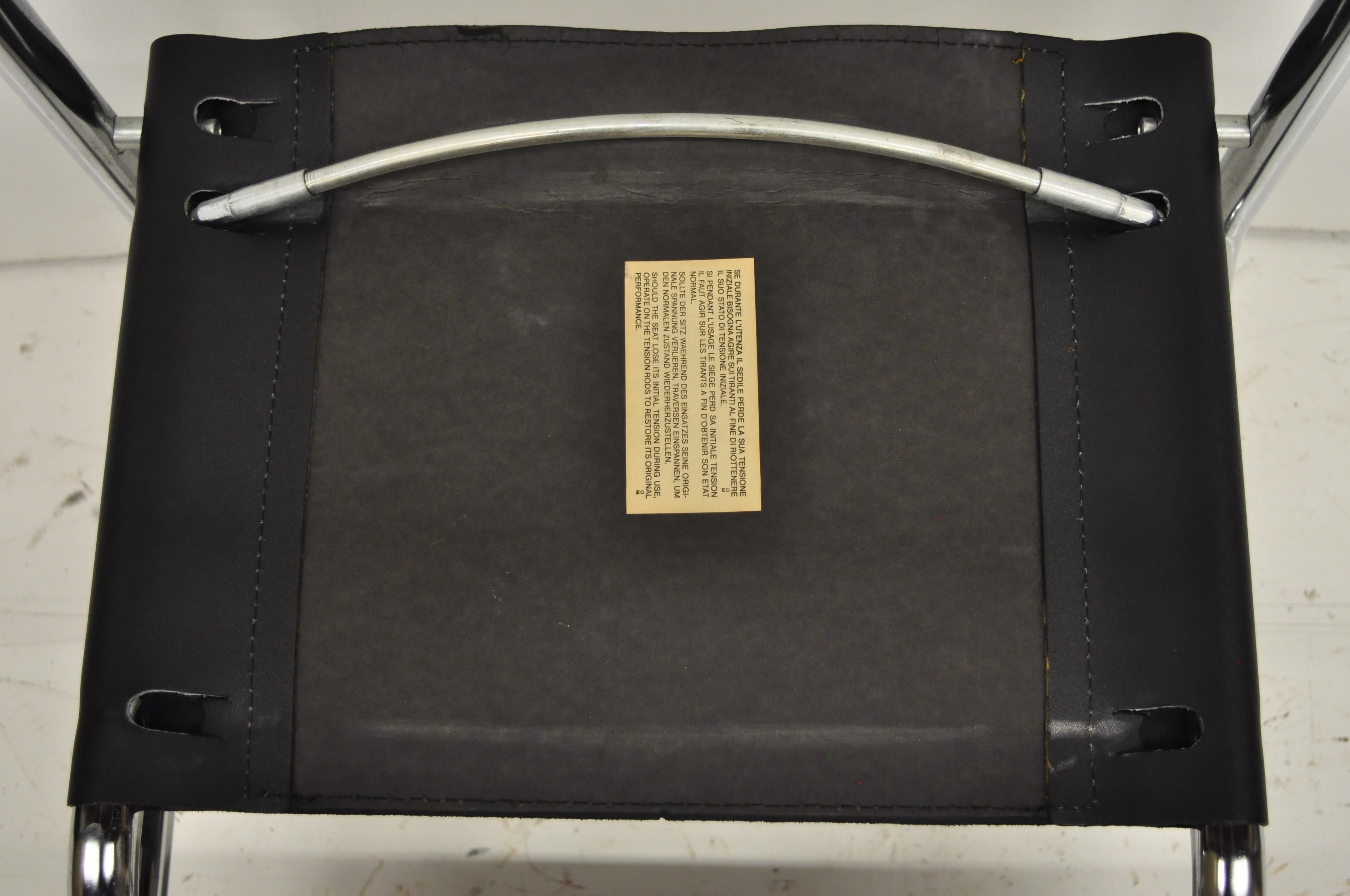 Mart Stam Black Leather & Chrome Italian Mid-Century Modern Barstools Set of 4 2