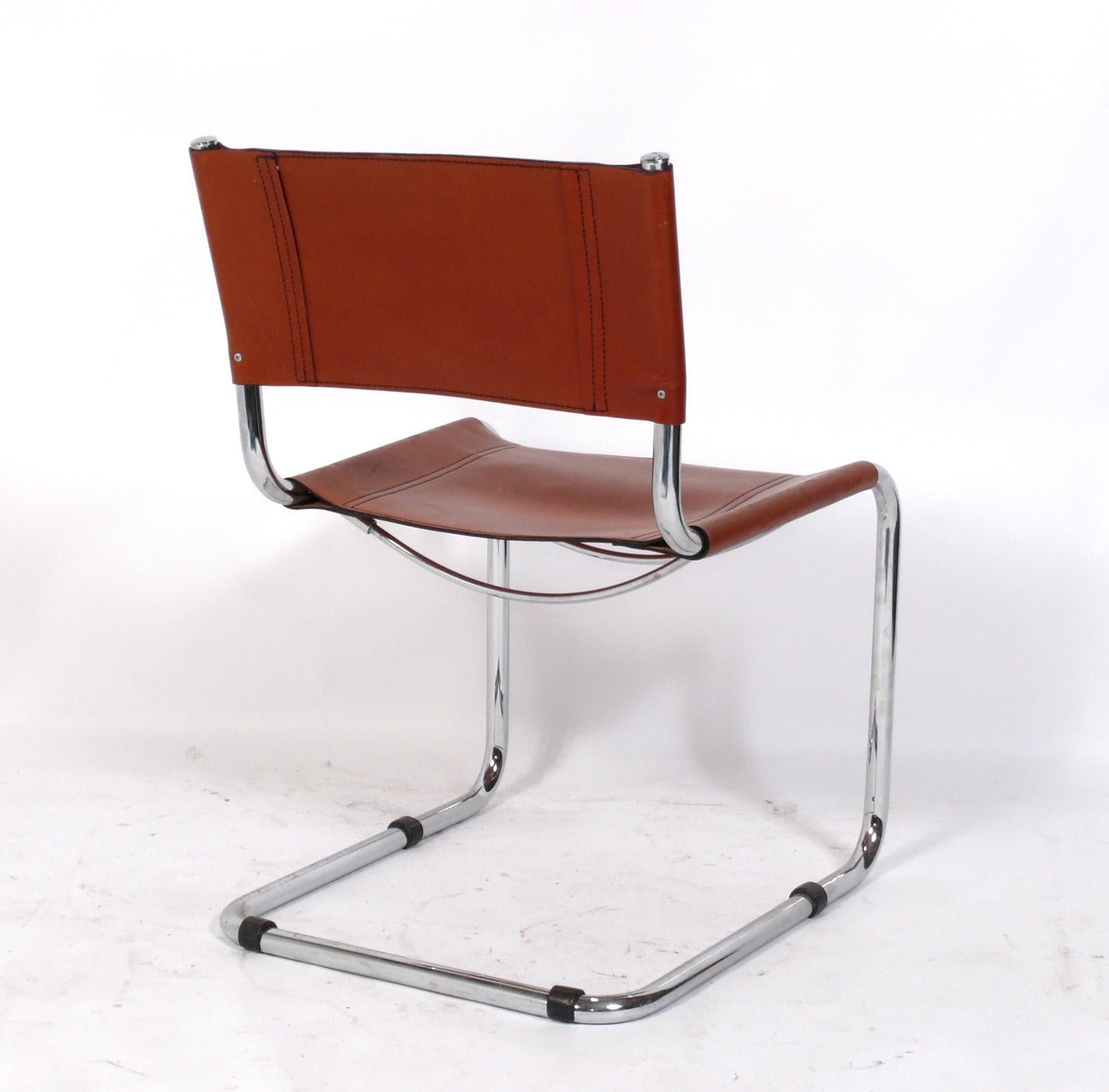 Mid-Century Modern Mart Stam Cognac Leather and Chrome Dining Chairs for Thonet For Sale