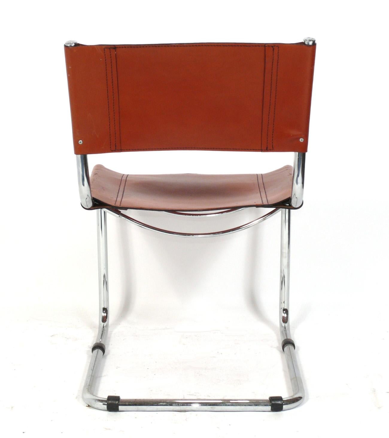 American Mart Stam Cognac Leather and Chrome Dining Chairs for Thonet For Sale