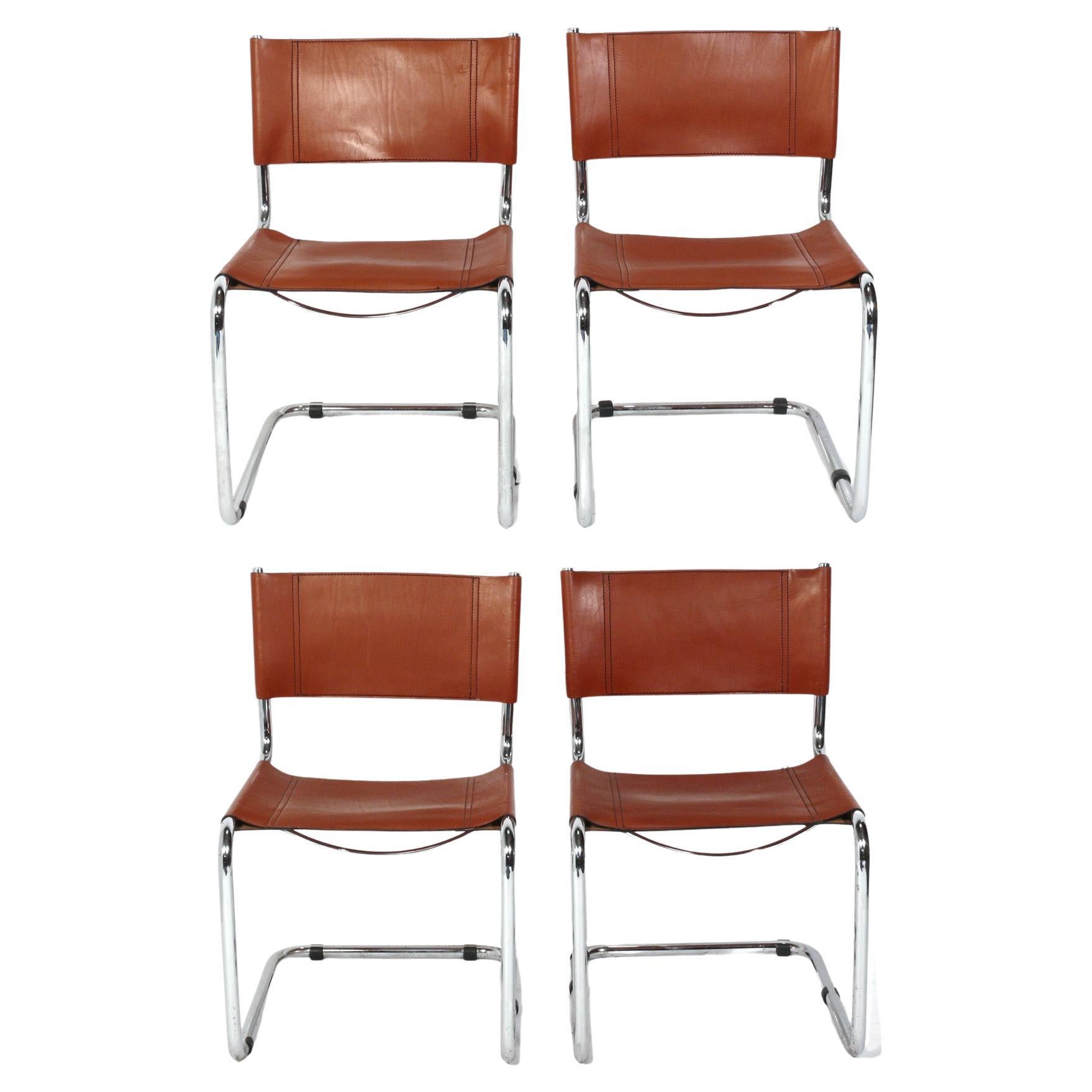 Mart Stam Cognac Leather and Chrome Dining Chairs for Thonet