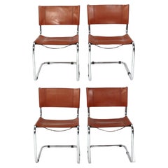 Mart Stam Cognac Leather and Chrome Dining Chairs for Thonet
