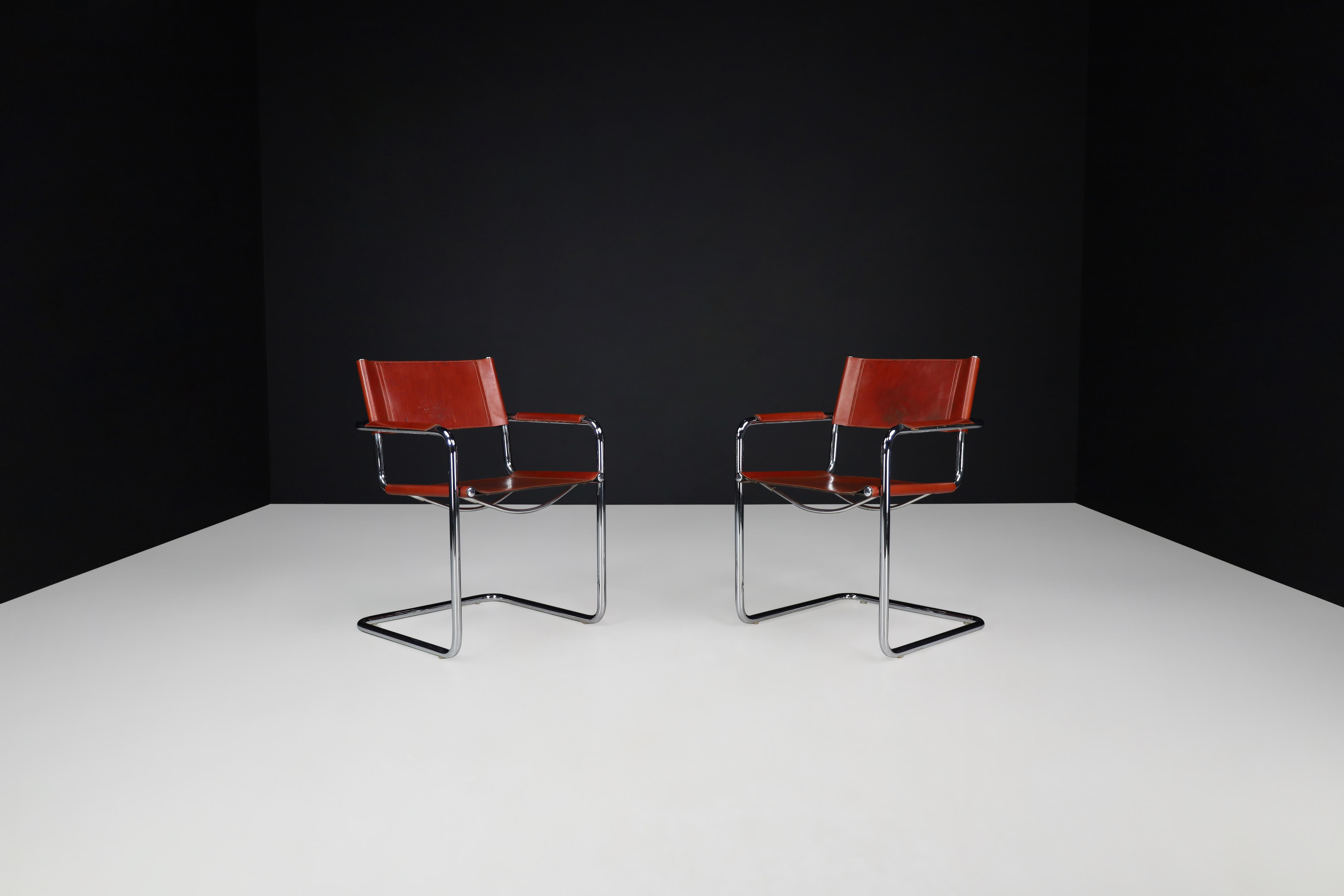 Mart Stam Cognac Leather Cantilever Chairs by Fasem, Italy, 1980 In Good Condition In Almelo, NL