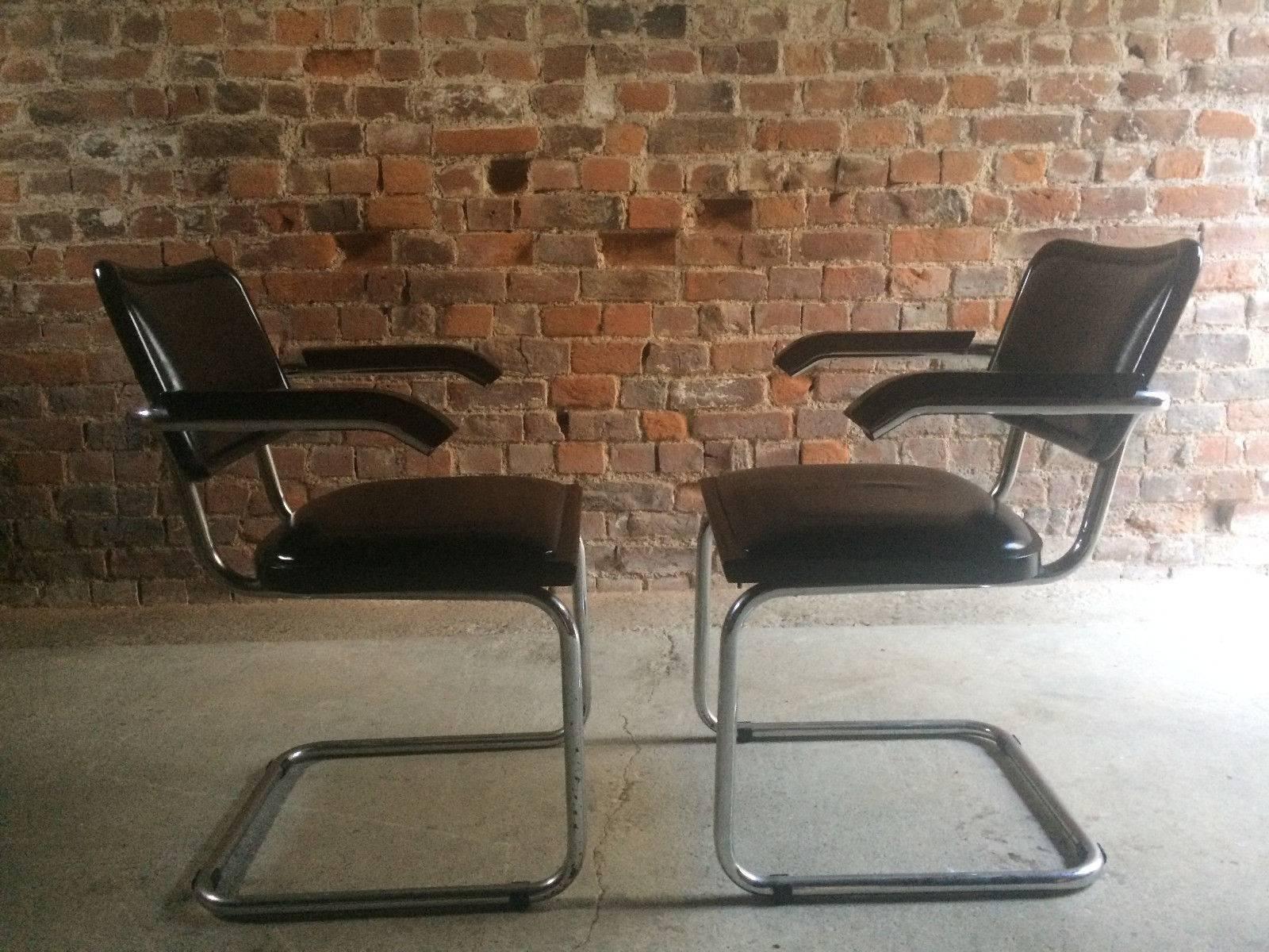 Mid-Century Modern Pair of Mart Stam Design Cantilever Chairs, 1960s Original Leather and Chrome