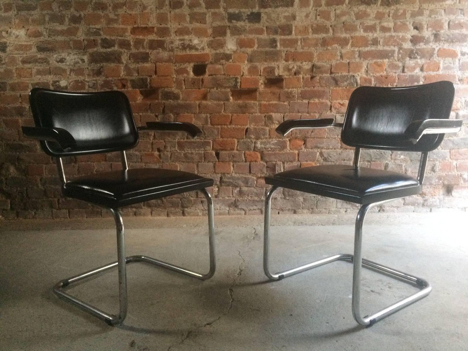 Pair of Mart Stam Design Cantilever Chairs, 1960s Original Leather and Chrome In Good Condition In Longdon, Tewkesbury