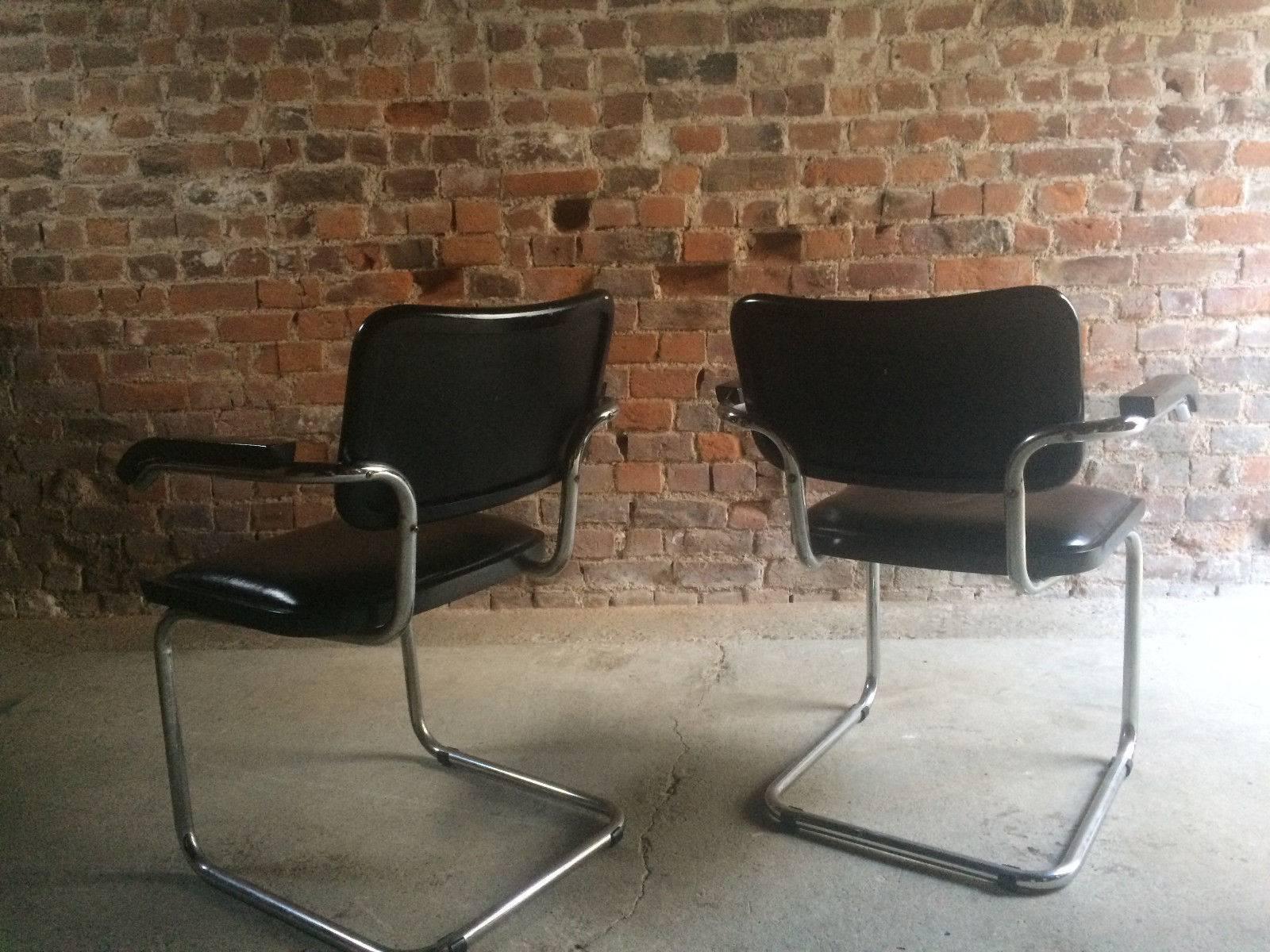 Pair of Mart Stam Design Cantilever Chairs, 1960s Original Leather and Chrome 1