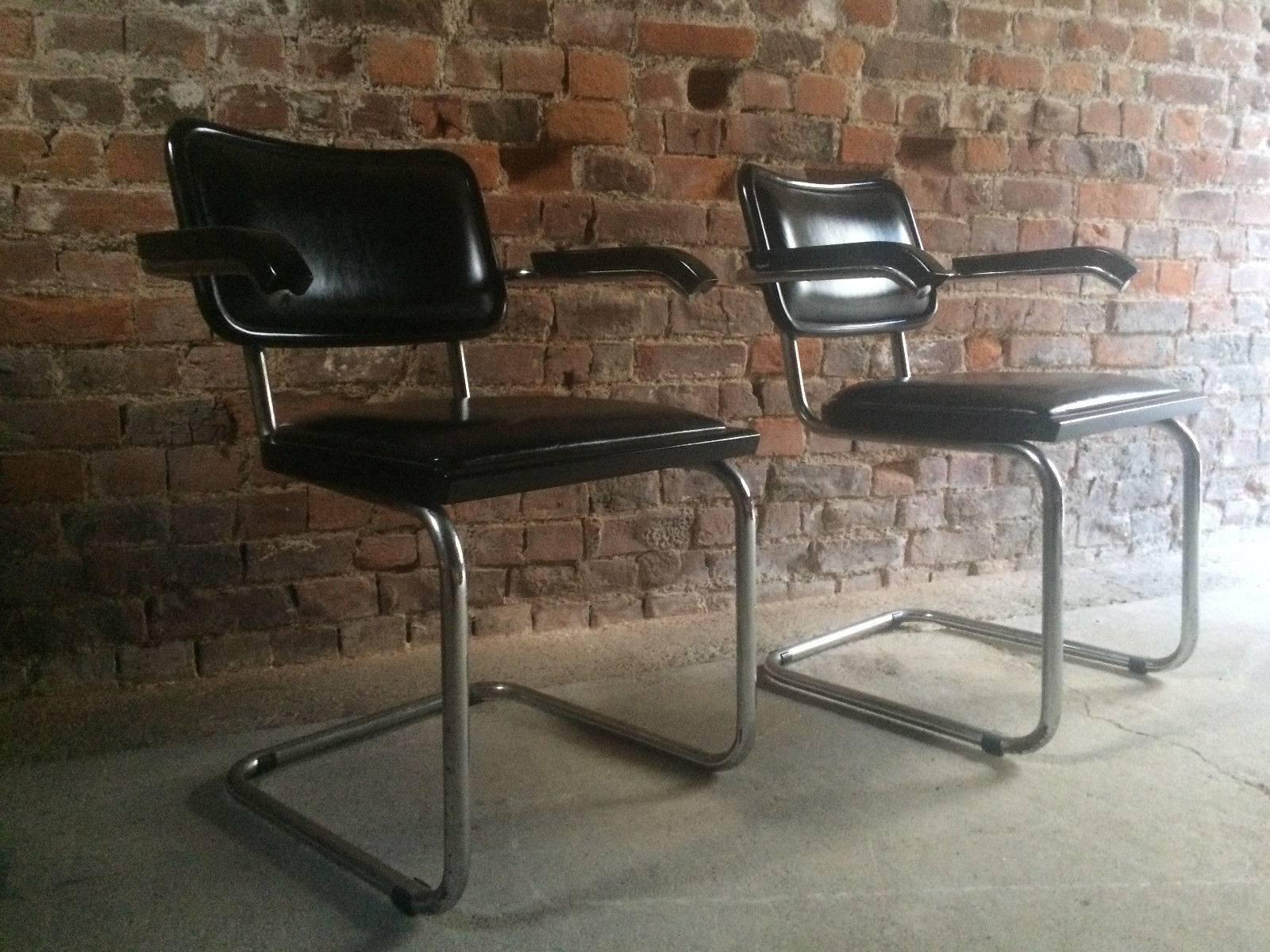 Pair of Mart Stam Design Cantilever Chairs, 1960s Original Leather and Chrome 2