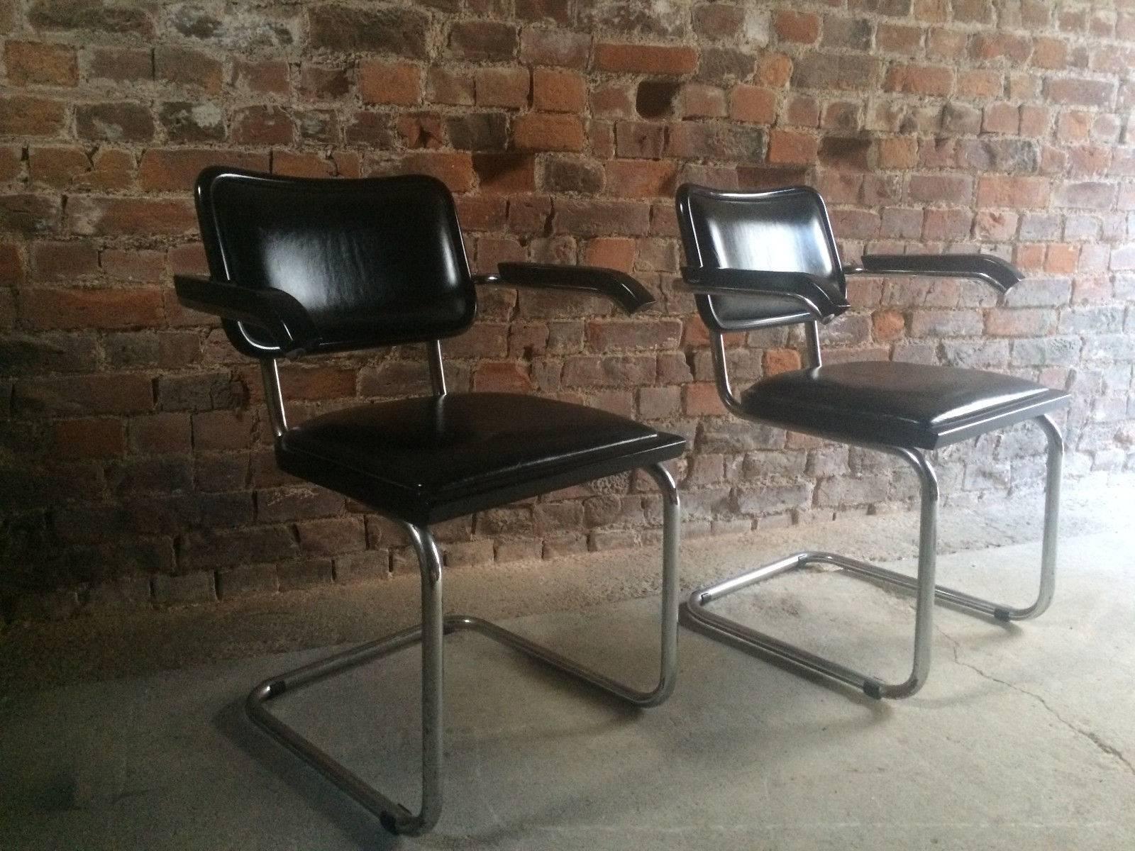 Pair of Mart Stam Design Cantilever Chairs, 1960s Original Leather and Chrome 3