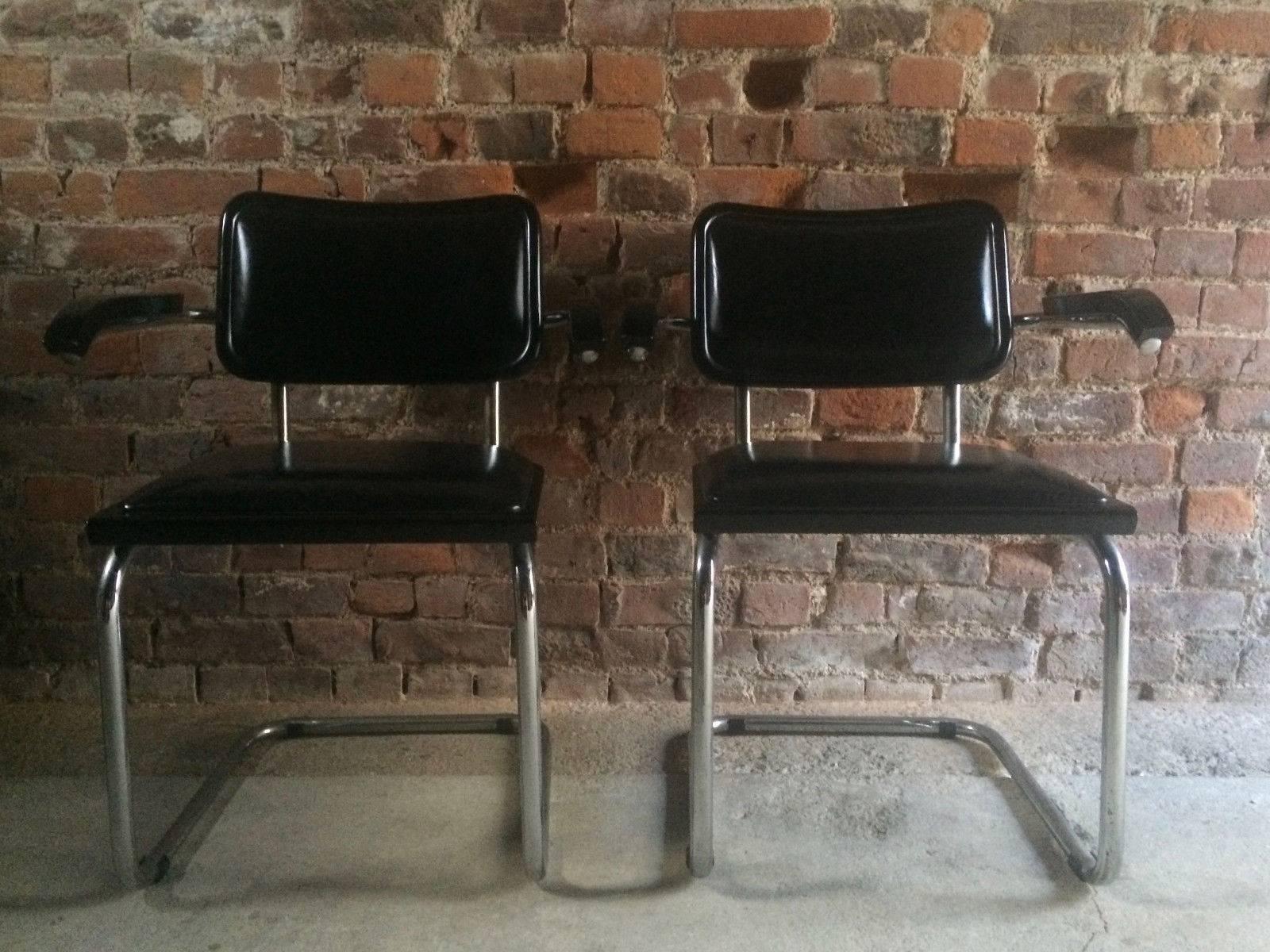 Pair of Mart Stam Design Cantilever Chairs, 1960s Original Leather and Chrome 4