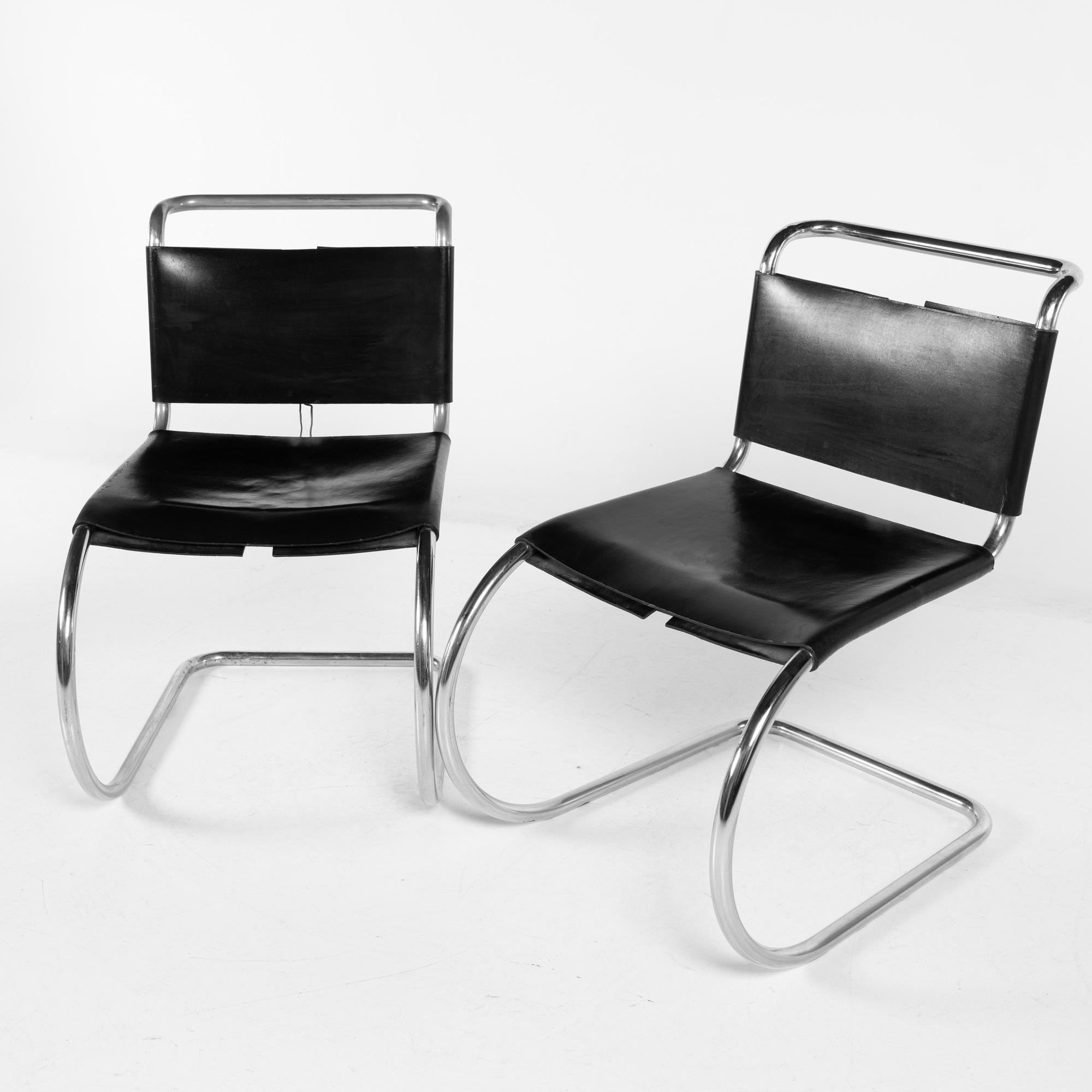 Mid-Century Modern Mart Stam for Fasem Model S33 Mid Century Leather and Chrome Cantilever Chairs