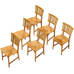 Mart Stam for Pastoe Set of Six Dining Chairs in Oak and Rush