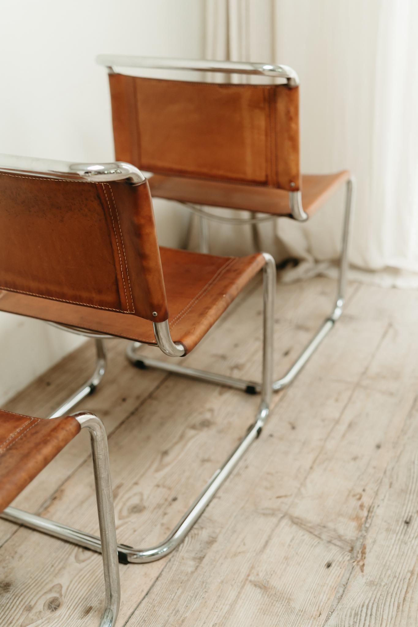 Mart Stam for Thonet chairs, set of 4, cognac leather and chrome, Germany 1960's 6