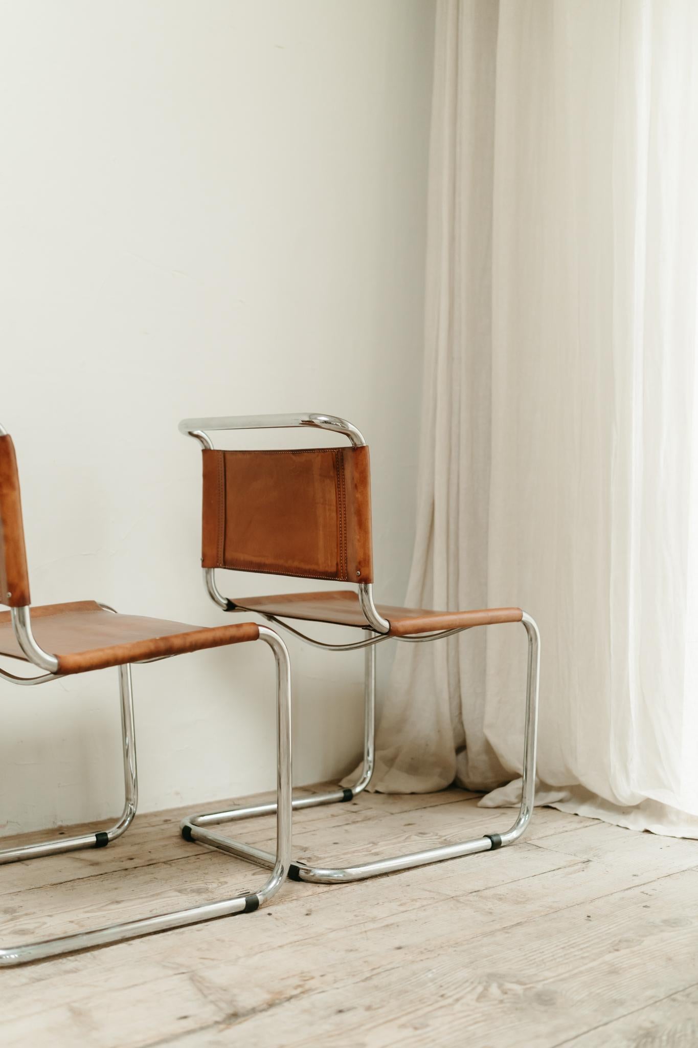 Mart Stam for Thonet chairs, set of 4, cognac leather and chrome, Germany 1960's 8
