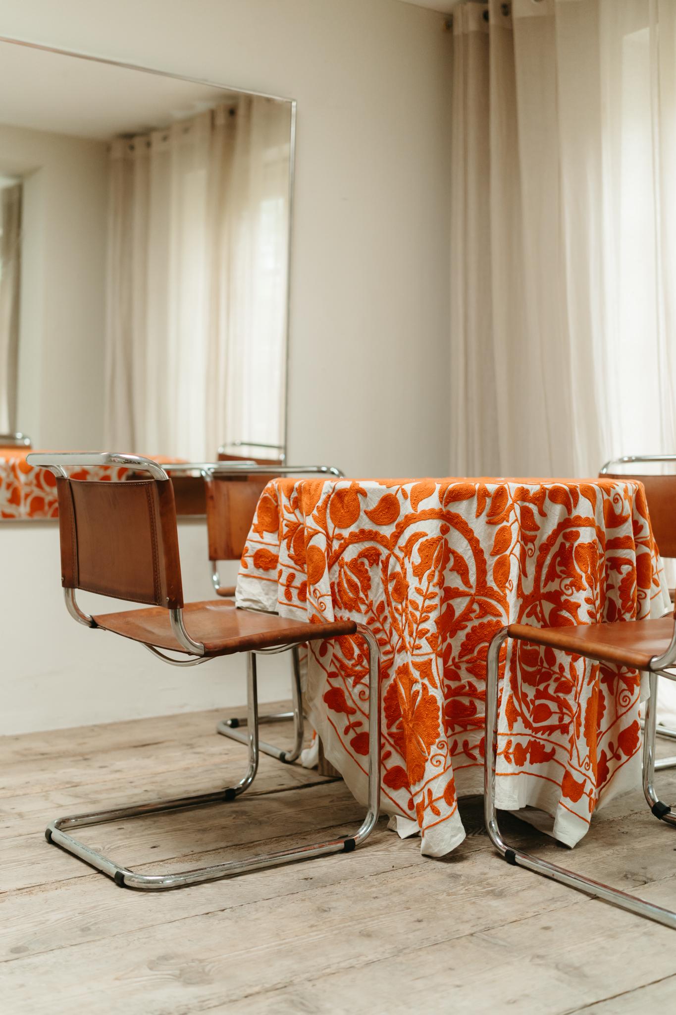Mart Stam for Thonet chairs, set of 4, cognac leather and chrome, Germany 1960's 12